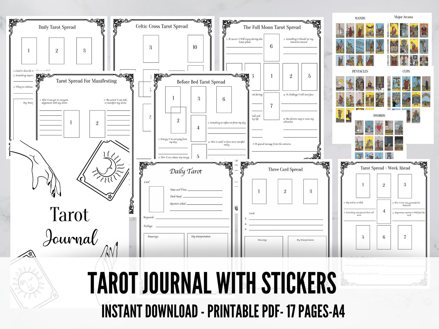 Tarot Journal with stickers printable, Printable Journal Pages