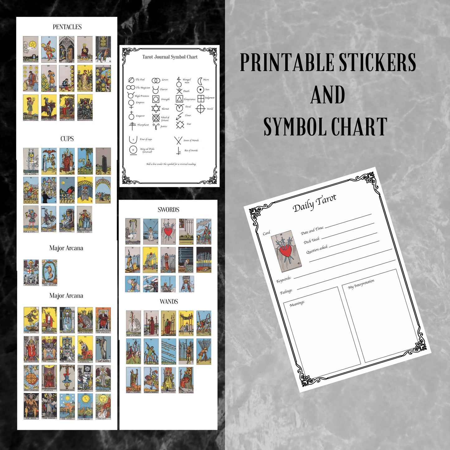 Tarot Journal with stickers printable, Printable Journal Pages