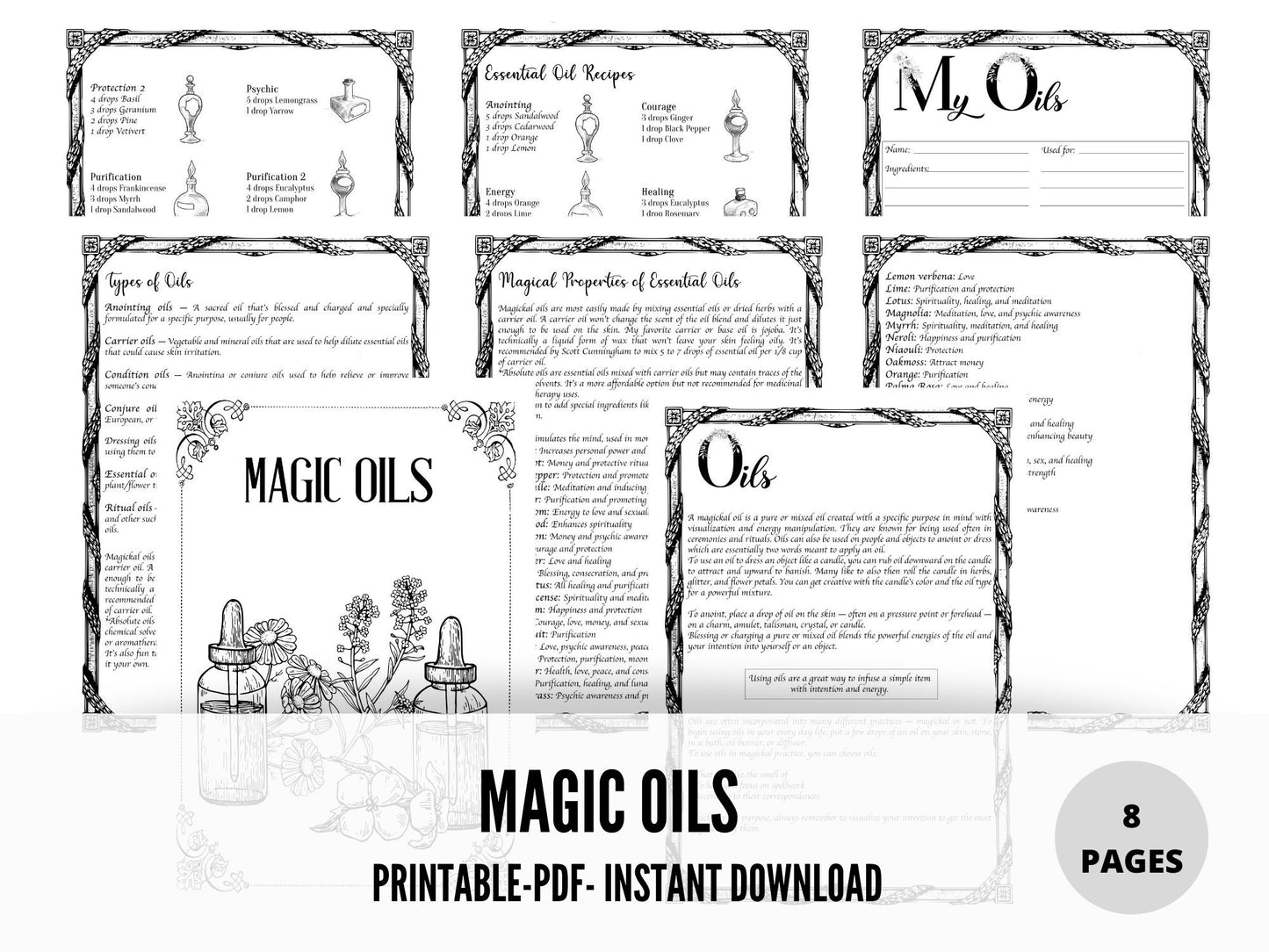 Magic oils, oils basics, grimoire pages