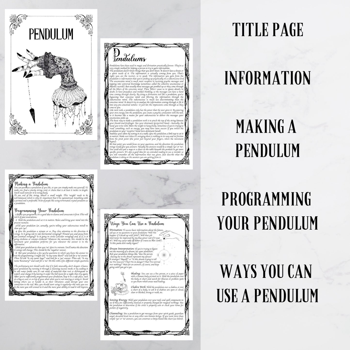 Pendulum, Pendulum chart, Pendulum programming, Grimoire pages