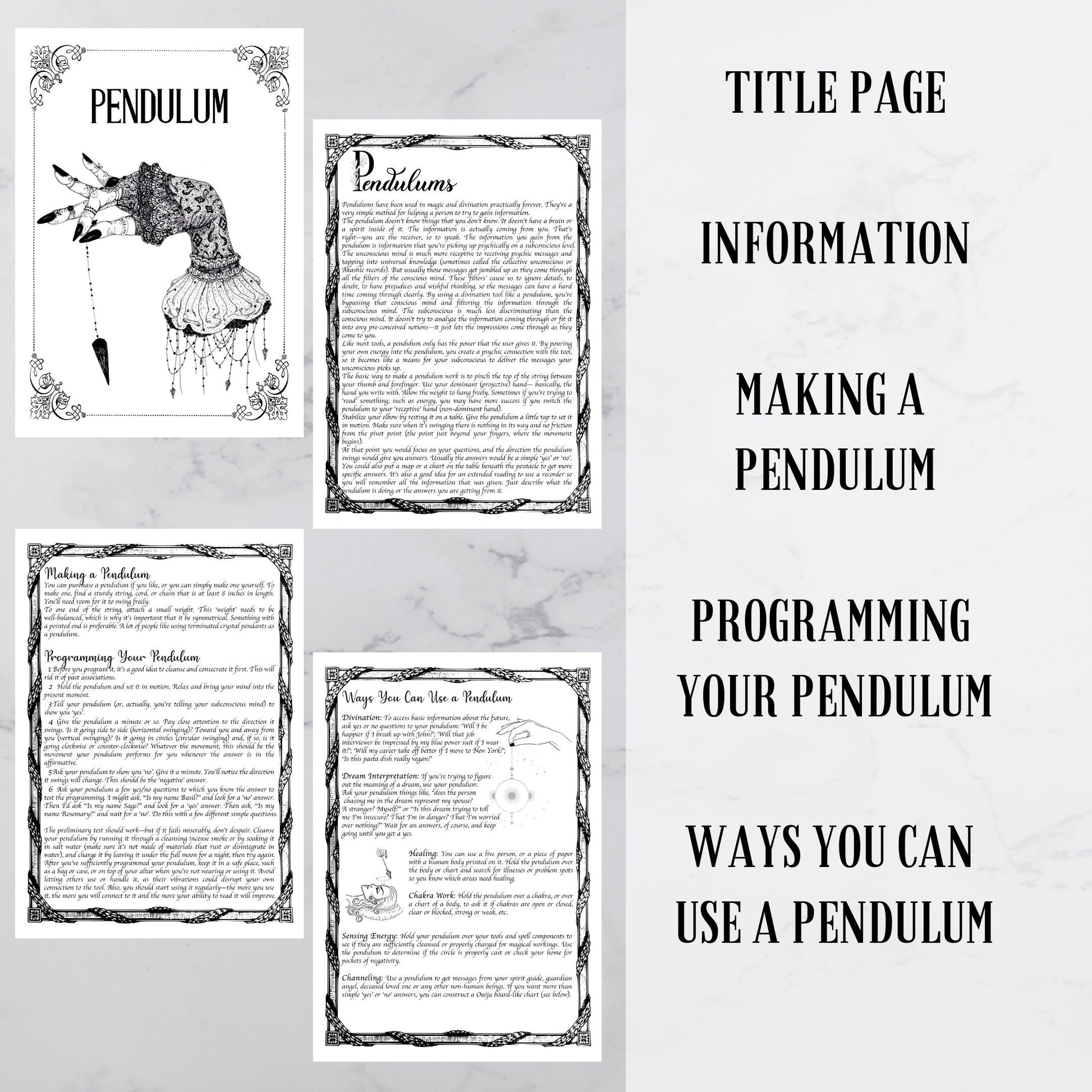 Pendulum, Pendulum chart, Pendulum programming, Grimoire pages