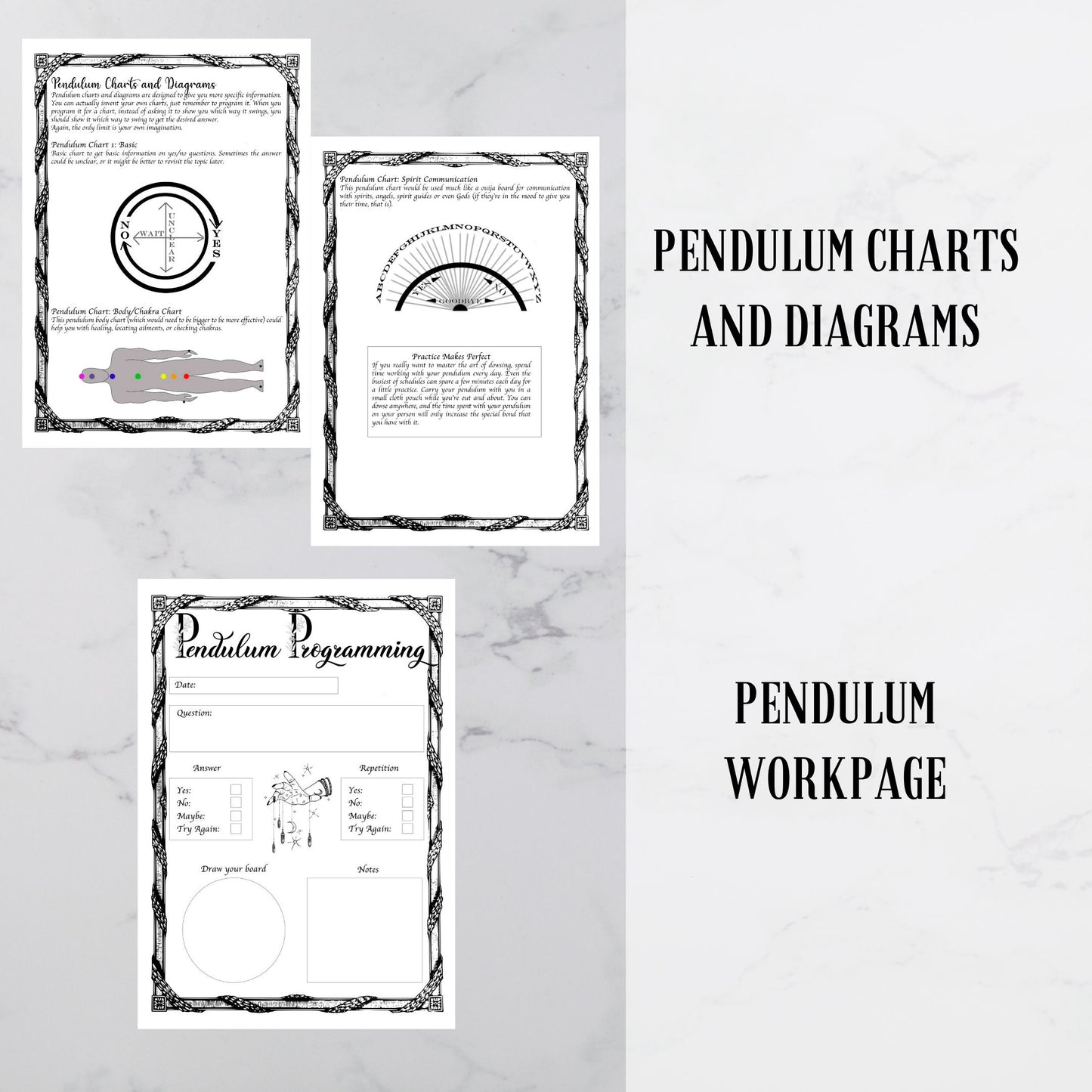 Pendulum, Pendulum chart, Pendulum programming, Grimoire pages