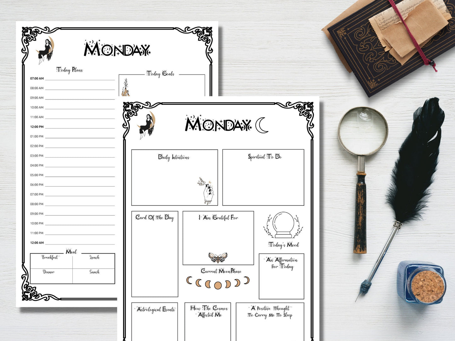Daily Witch planner, 7 days planner printable, daily planner, witch planner, witch planner printable, productivity planner, pagan planner