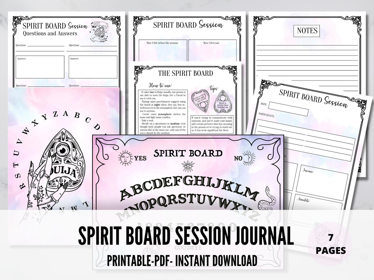Spirit Board Session Journal, Ouija, Grimoire Spirit Board pages / Book of Shadows / Basic information / Communication Journal
