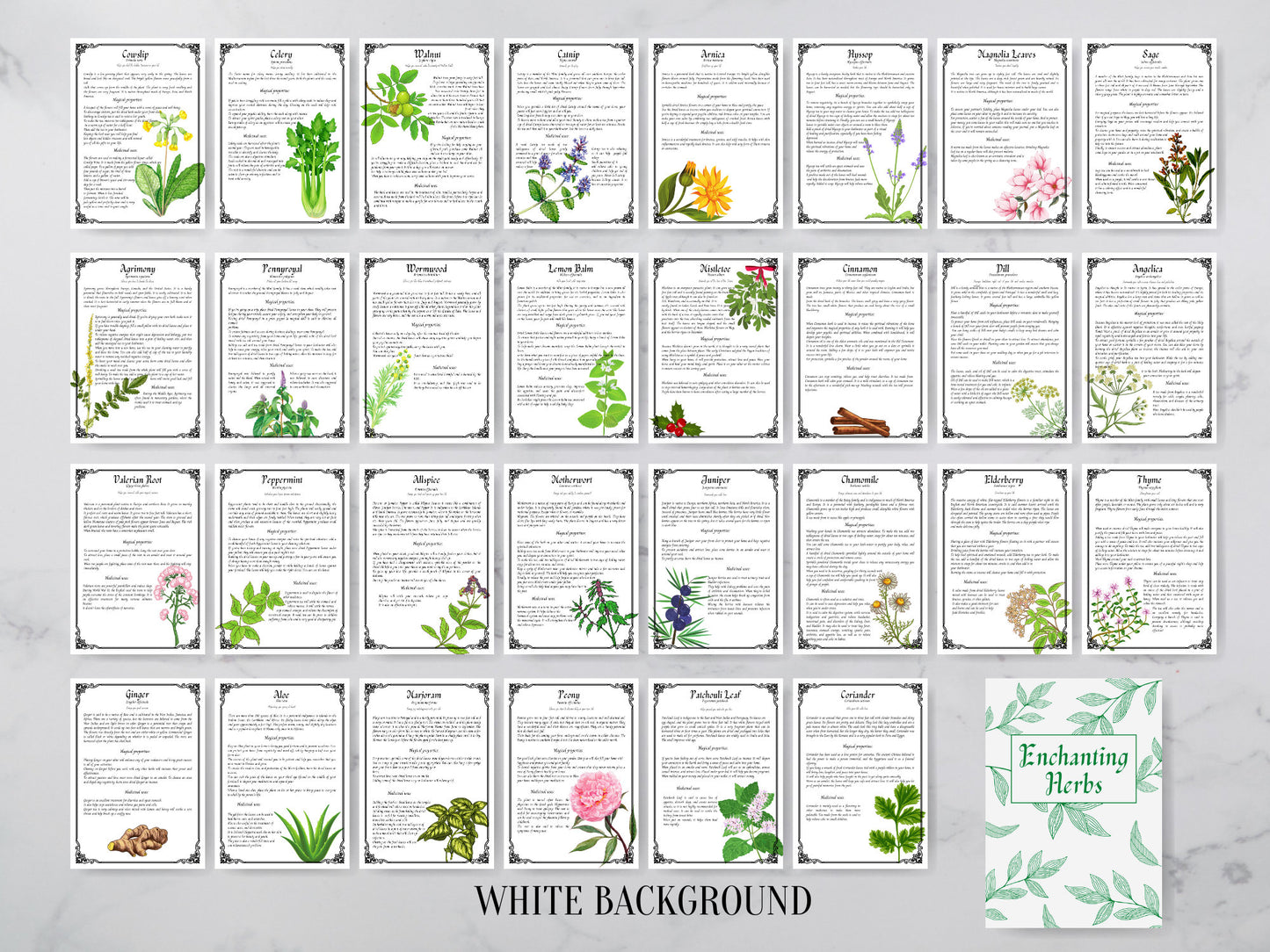 31 pages Herbal Magic Printable Grimoire Pages - Enchanting Herbs - Herbalism - Green Witch -Book of Shadows - herb journal