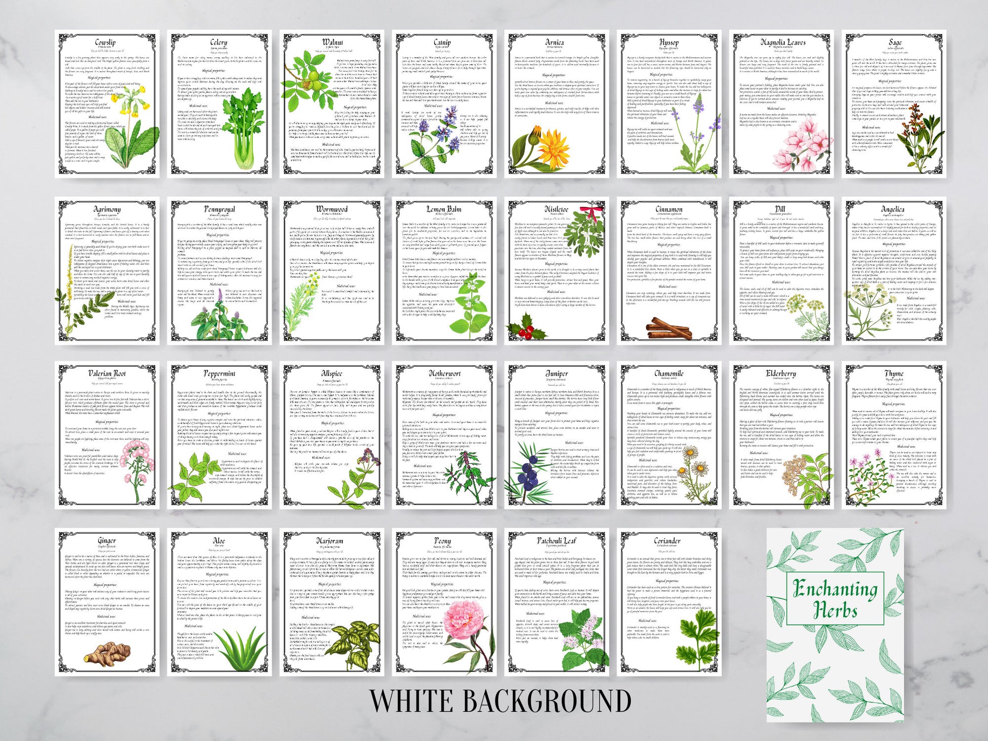 31 pages Herbal Magic Printable Grimoire Pages - Enchanting Herbs - Herbalism - Green Witch -Book of Shadows - herb journal