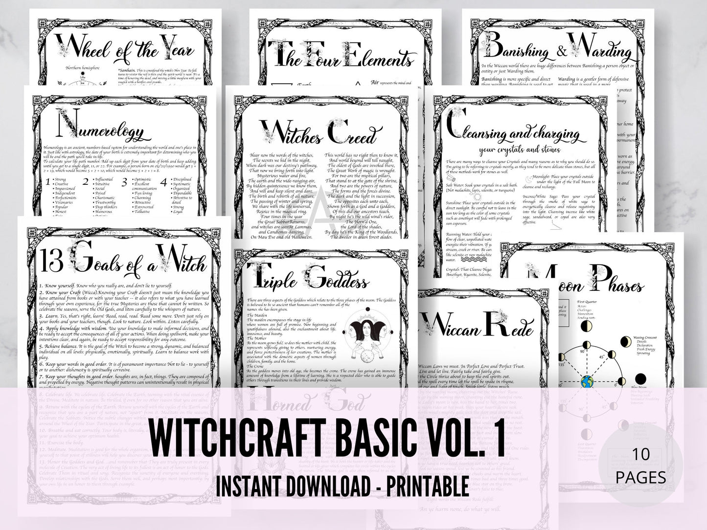 Witchcraft Basics Volume 1 Grimoire Starter Kit, Grimoire Pages, Grimoire Printables, Witch Printables, Book of Shadows Printables. Vol. 1