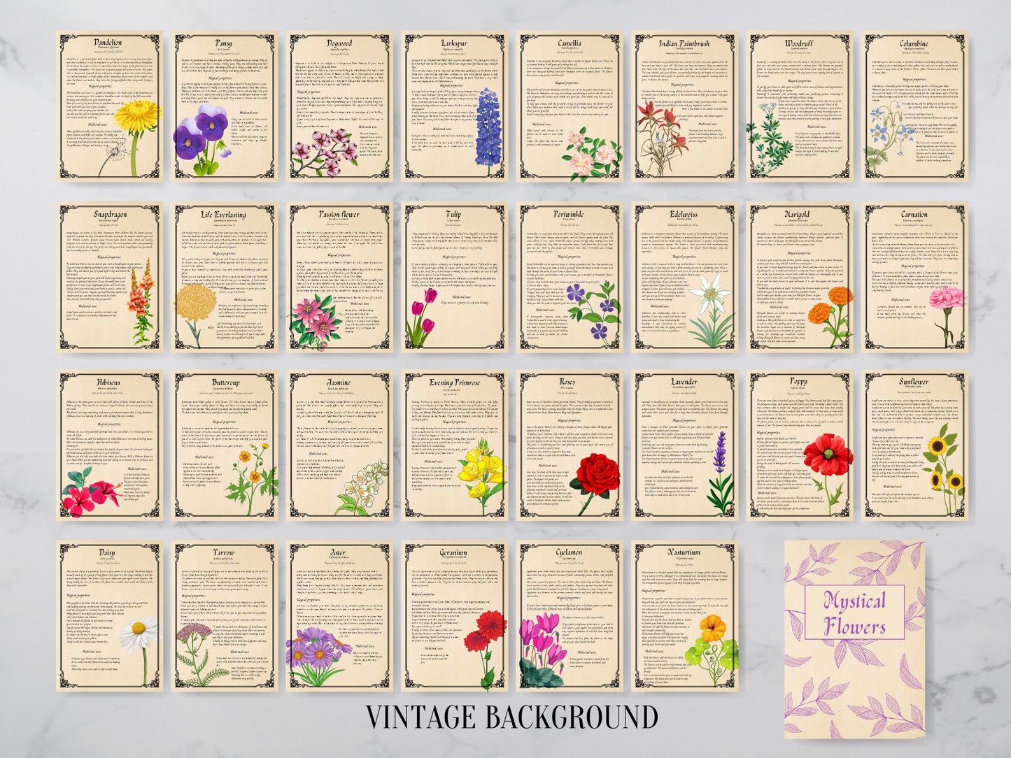 31 pages Mystical flowers Printable Grimoire Pages - Herbalism - Green Witch -Book of Shadows - herb journal