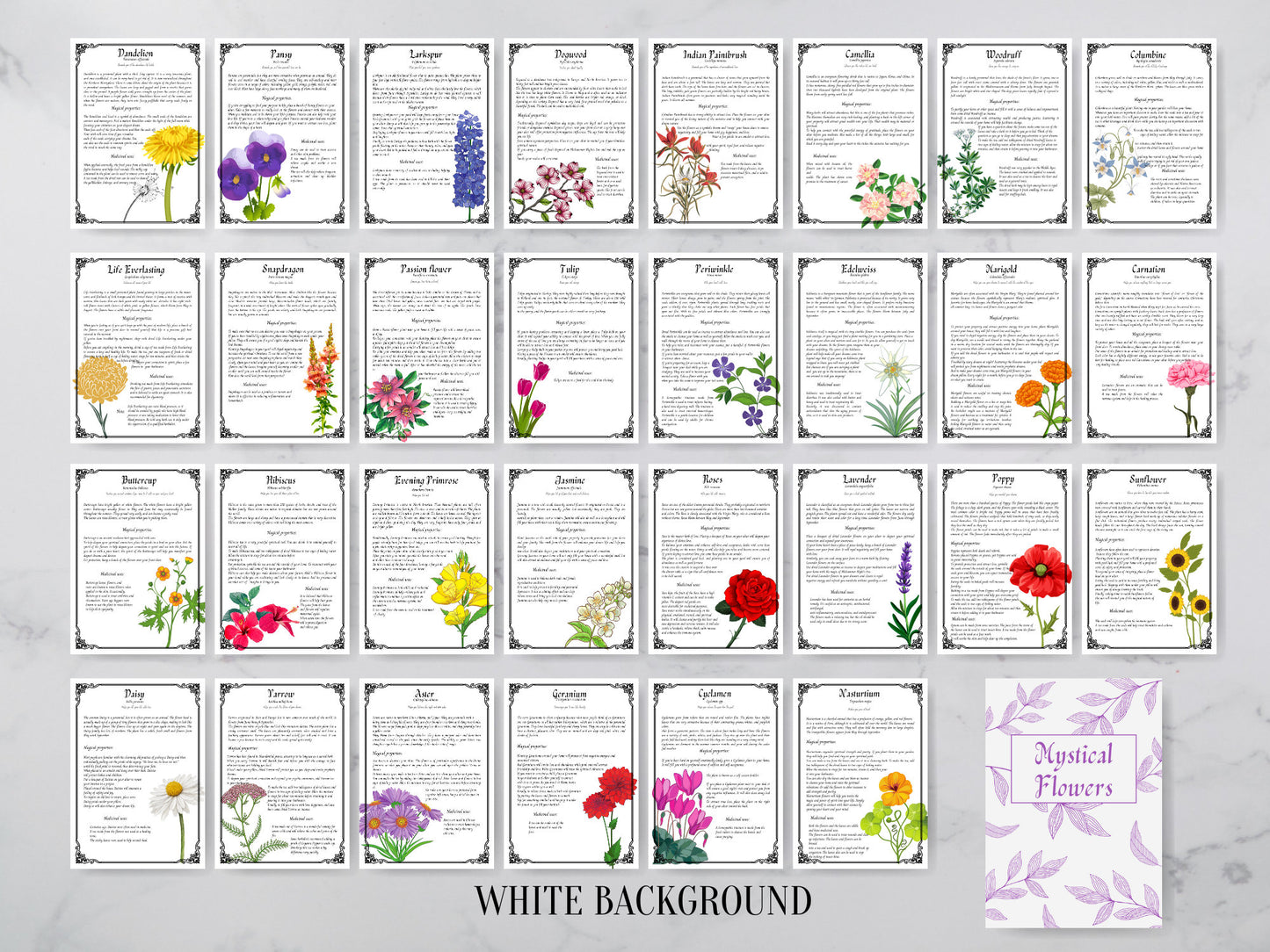 31 pages Mystical flowers Printable Grimoire Pages - Herbalism - Green Witch -Book of Shadows - herb journal