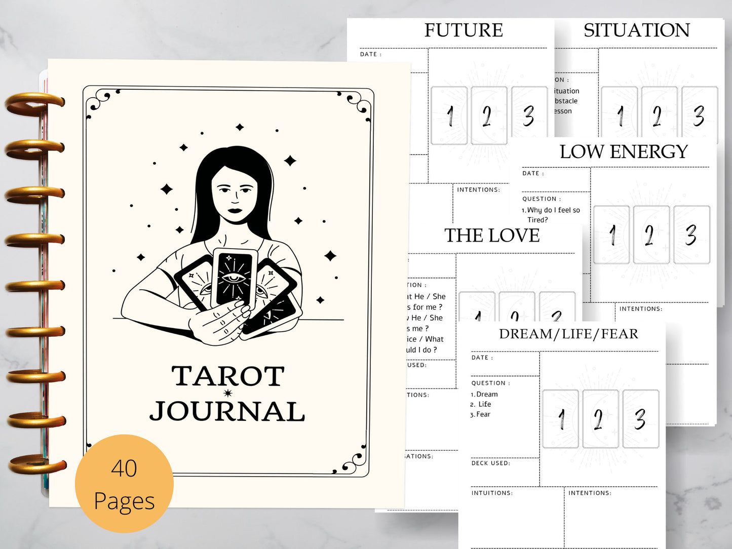 Tarot Journal Printable, Tarot Spreads, Grimoire pages, Instant Download