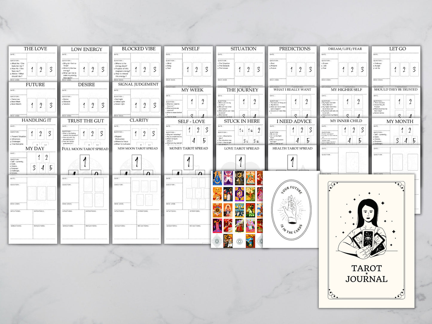 Tarot Journal Printable, Tarot Spreads, Grimoire pages, Instant Download