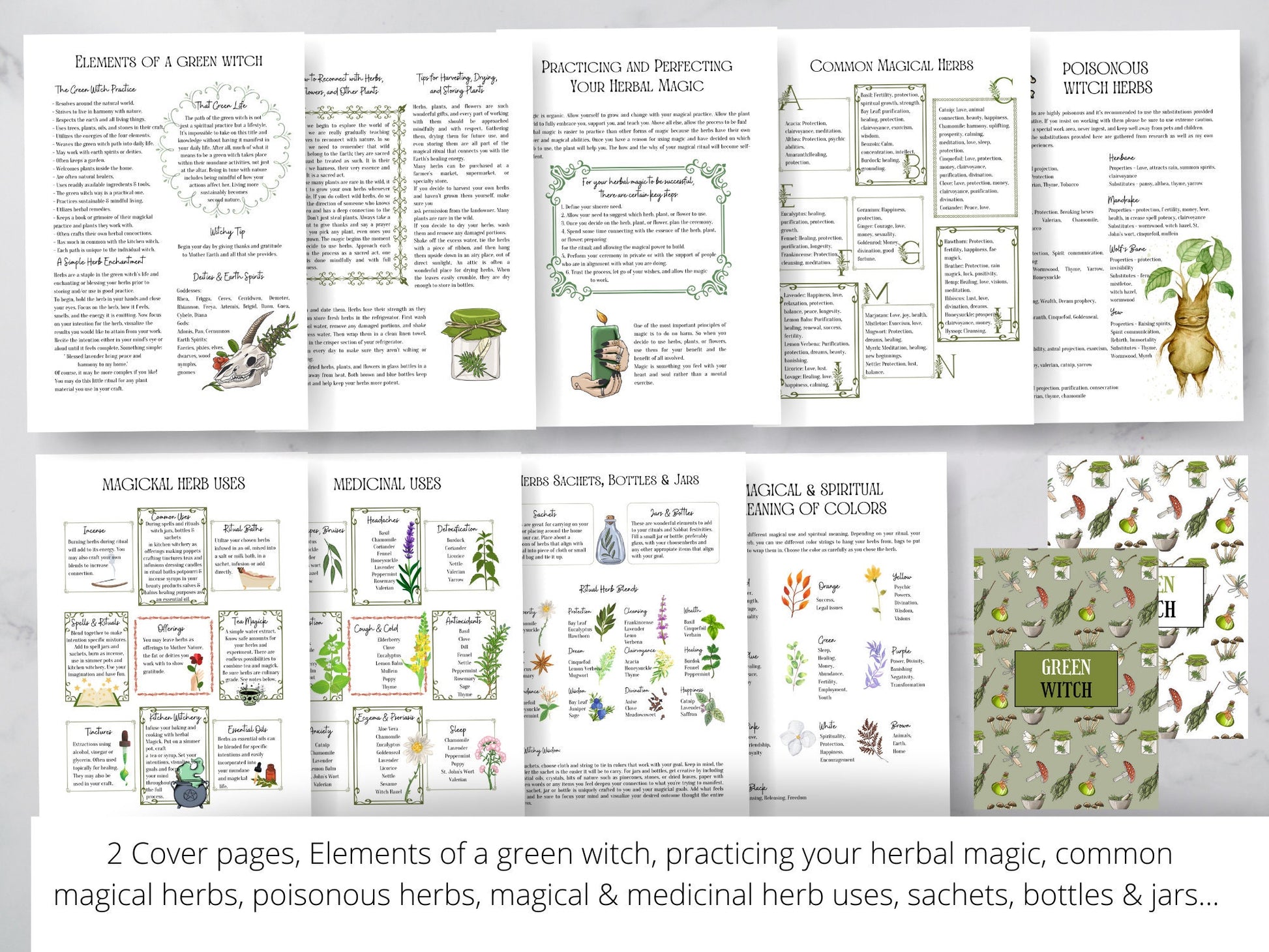 Beautiful Green Witch Grimoire Page, Grimoire Pages, Grimoire Printables, Witch Printables, Book of Shadows Pages, Hedge Witch
