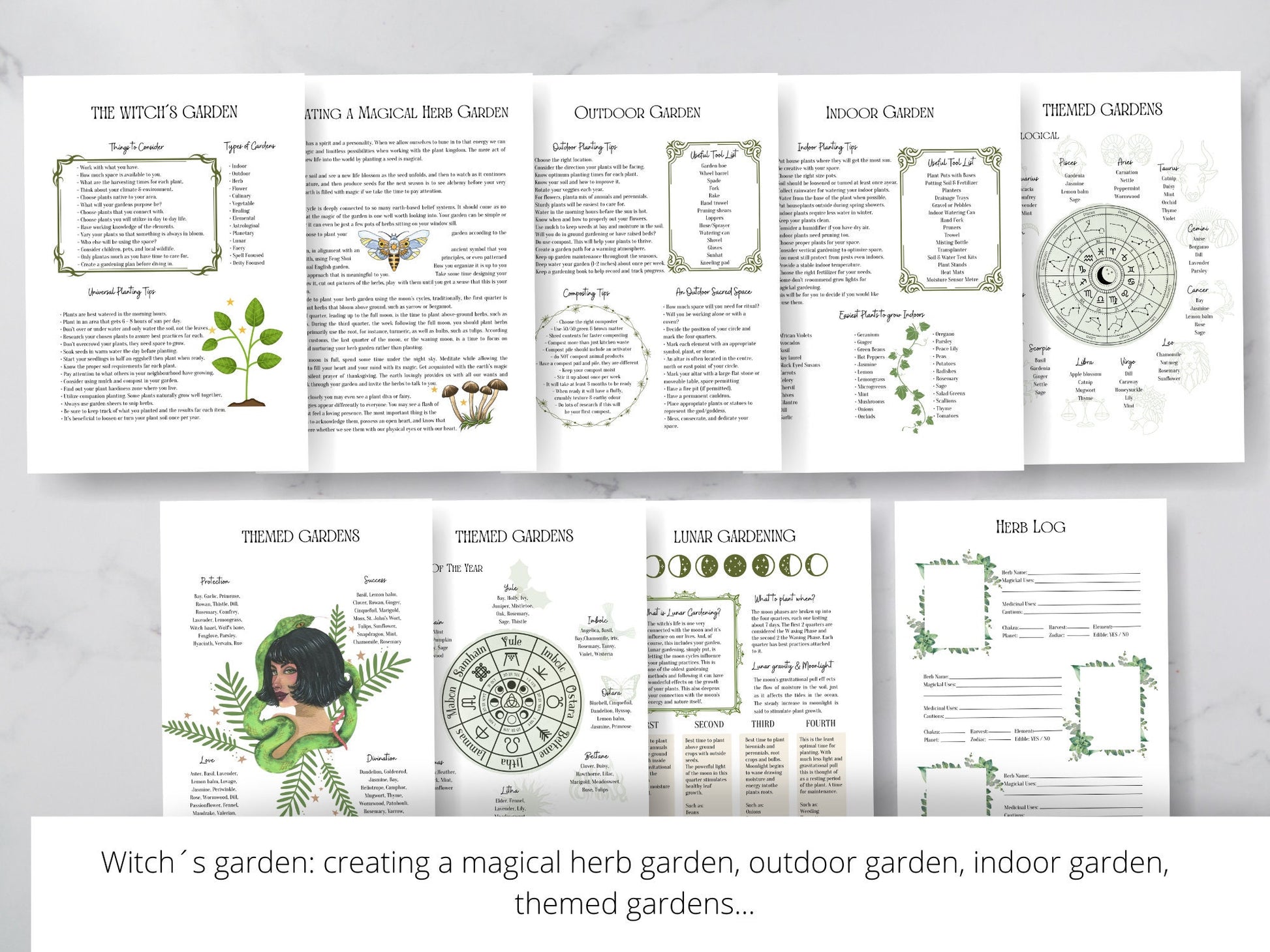 Beautiful Green Witch Grimoire Page, Grimoire Pages, Grimoire Printables, Witch Printables, Book of Shadows Pages, Hedge Witch