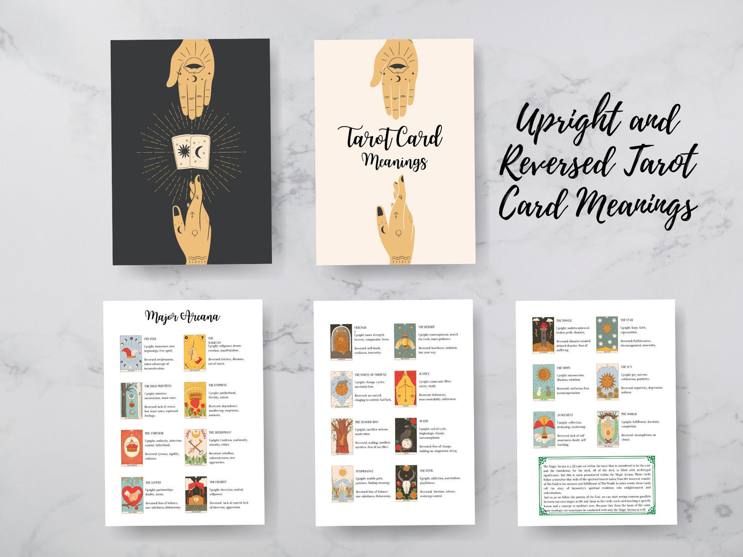 Tarot Cheat Sheet with Upright and Reversed Tarot Card Meanings to help with Tarot Spreads, Printable Tarot Journal Pages, New Style