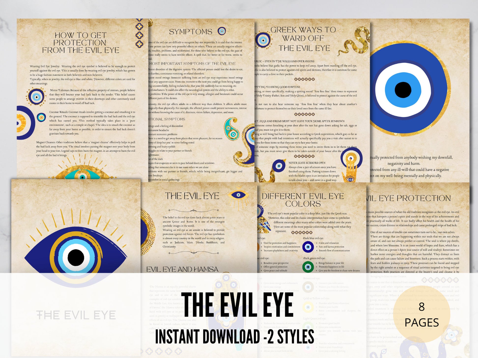 The Evil Eye, Printable Sheets, Grimoire, Digital Downloads, Spells, Hamsa Hand