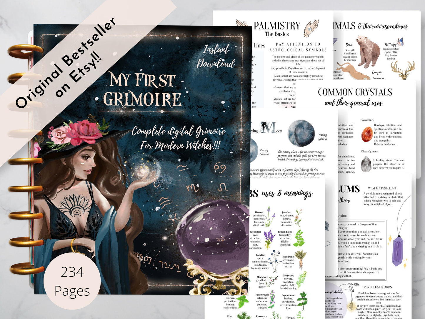 The most beautiful and complete Grimoire for Baby Modern Witches. Full Color. A4, A5, Letter Size. Instant download.