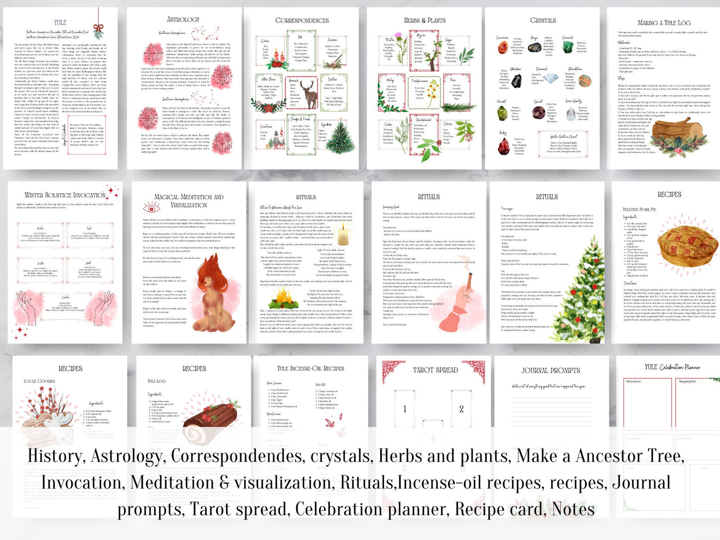 25 PAGES Yule Pagan Holidays, Witch Printables, Grimoire Printables, Wheel of the Year, Sabbat Pages