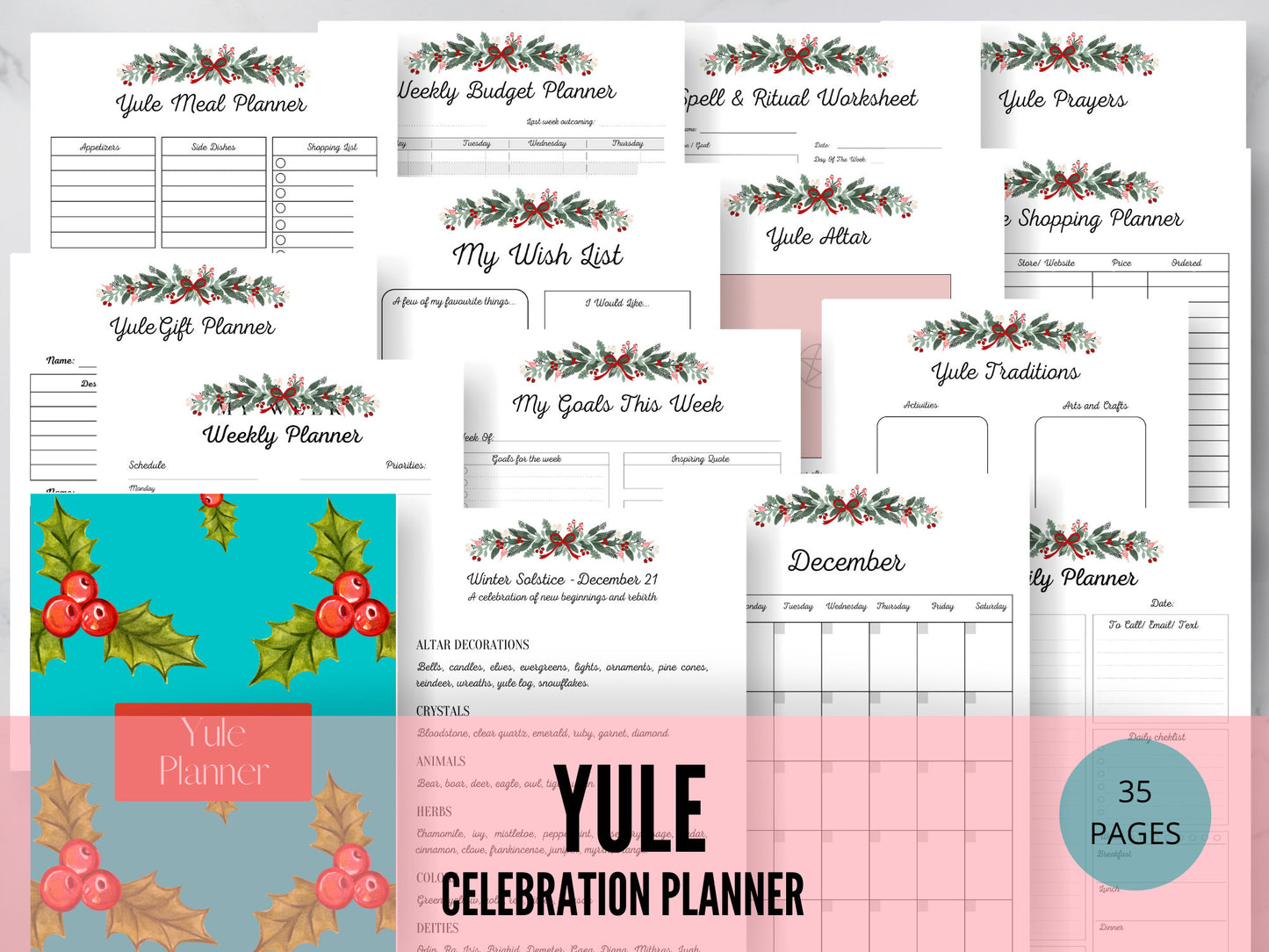 Undated Yule Planner Printable PDF, Printable Holiday Planner, Yule Organizer