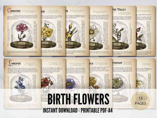 Birth Month Flowers, Grimoire pages, Instant download, printable grimoire pages