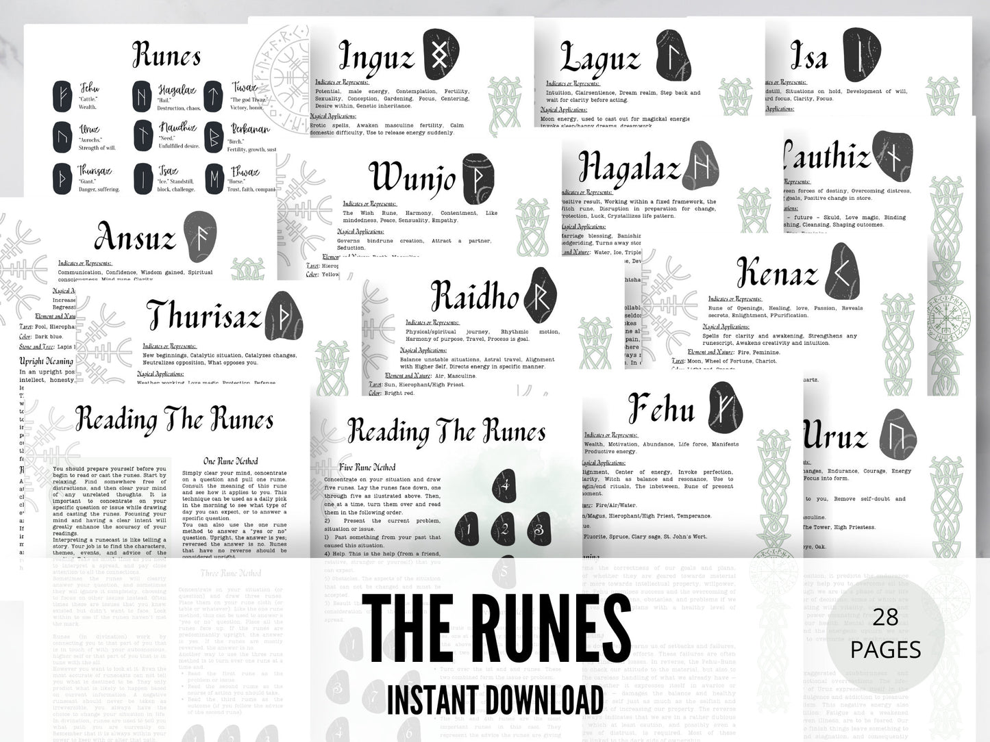 Runes and Rune Stones Cheat Sheet, Printable Grimoire Pages, Book Of shadows pages