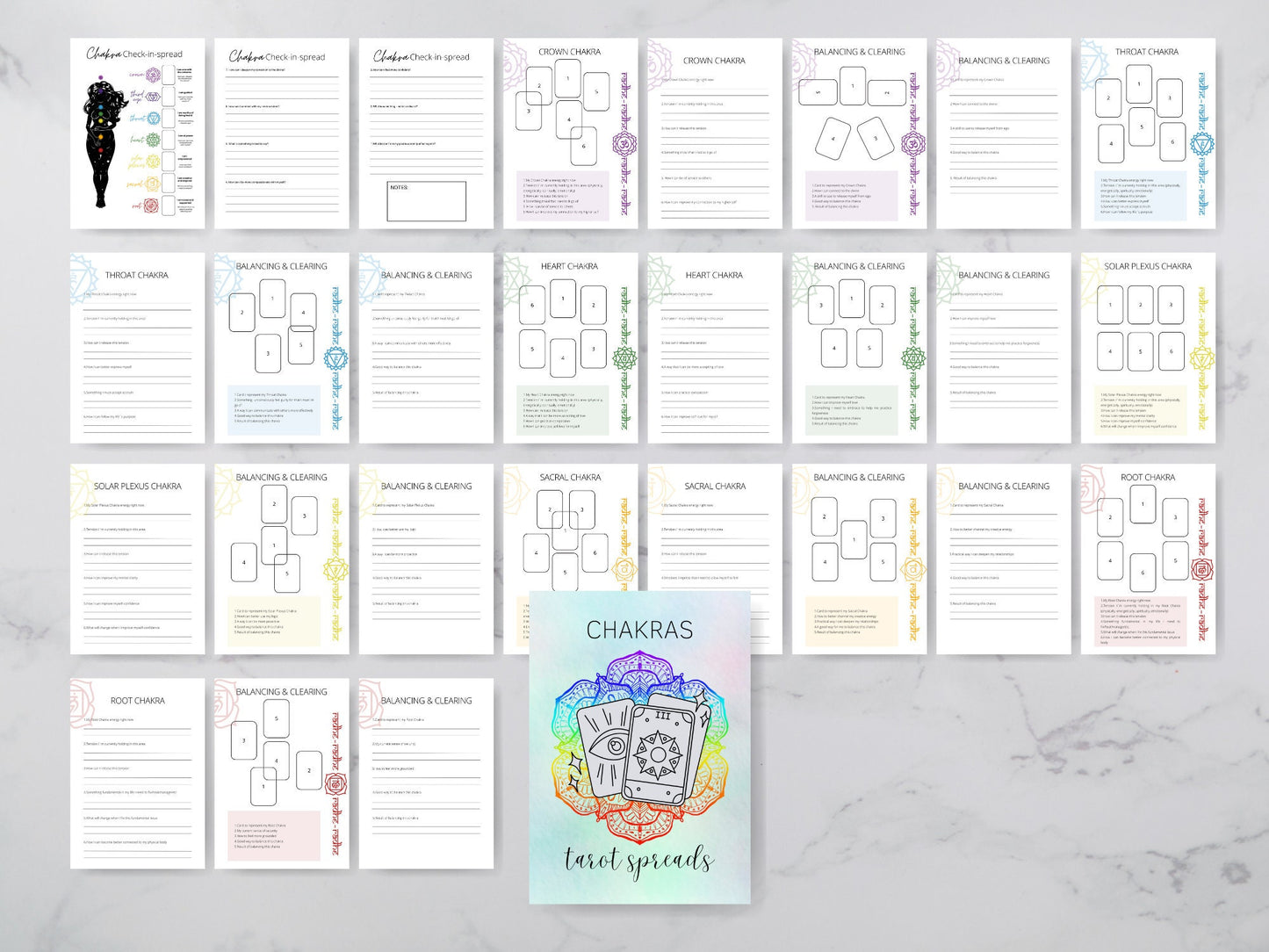 7 Chakras Tarot Journal Printable, Tarot Spreads, Chakra Tarot, Tarot Journal