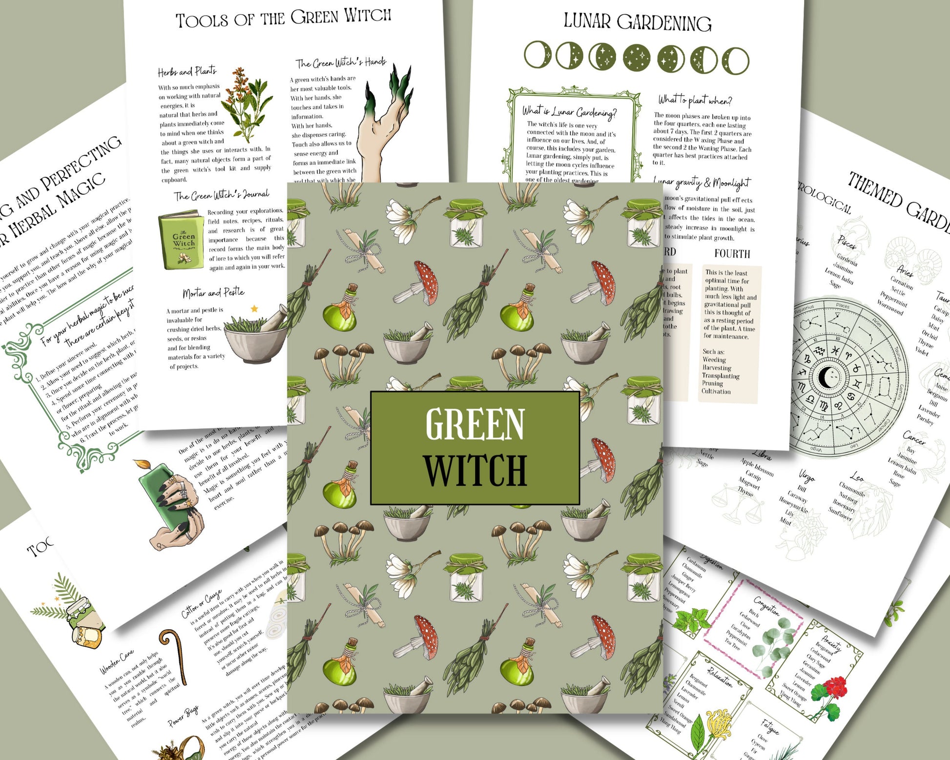 Beautiful Green Witch Grimoire Page, Grimoire Pages, Grimoire Printables, Witch Printables, Book of Shadows Pages, Hedge Witch