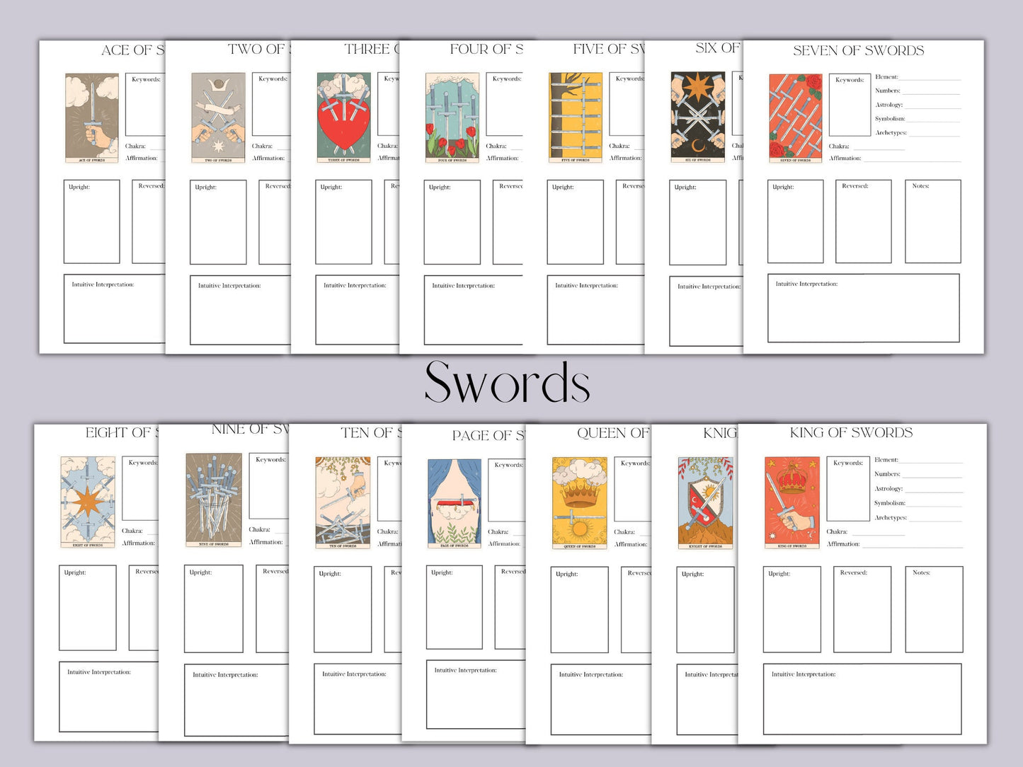 Tarot Study Pages | 78 pages for each card included! | DIY Tarot Notes | Tarot for Beginners, learn tarot | INSTANT DOWNLOAD pdf