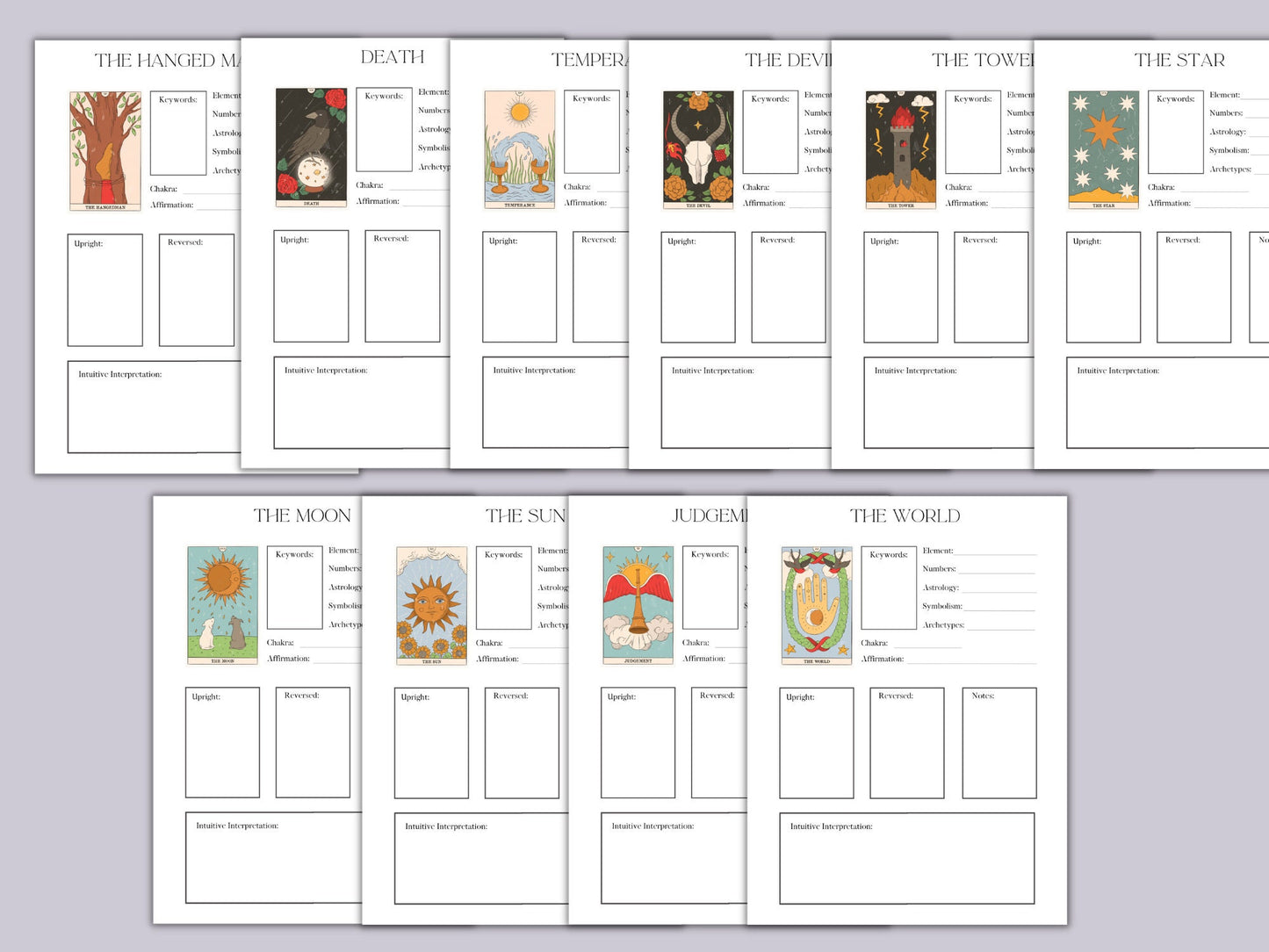 Tarot Study Pages | 78 pages for each card included! | DIY Tarot Notes | Tarot for Beginners, learn tarot | INSTANT DOWNLOAD pdf