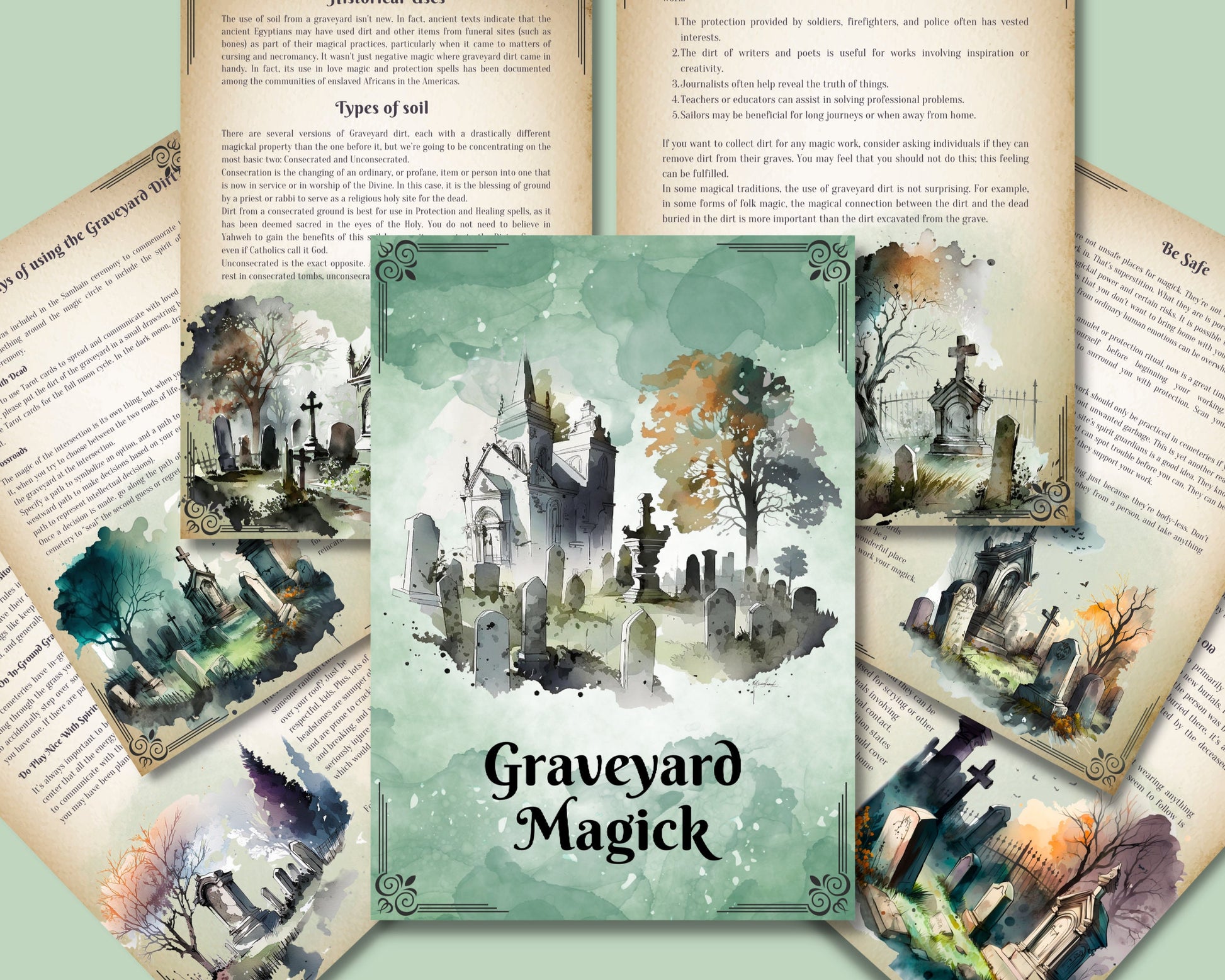Graveyard magick: A Basic Witch's guide. Beautiful pages for your Book Of Shadows. Instant download.