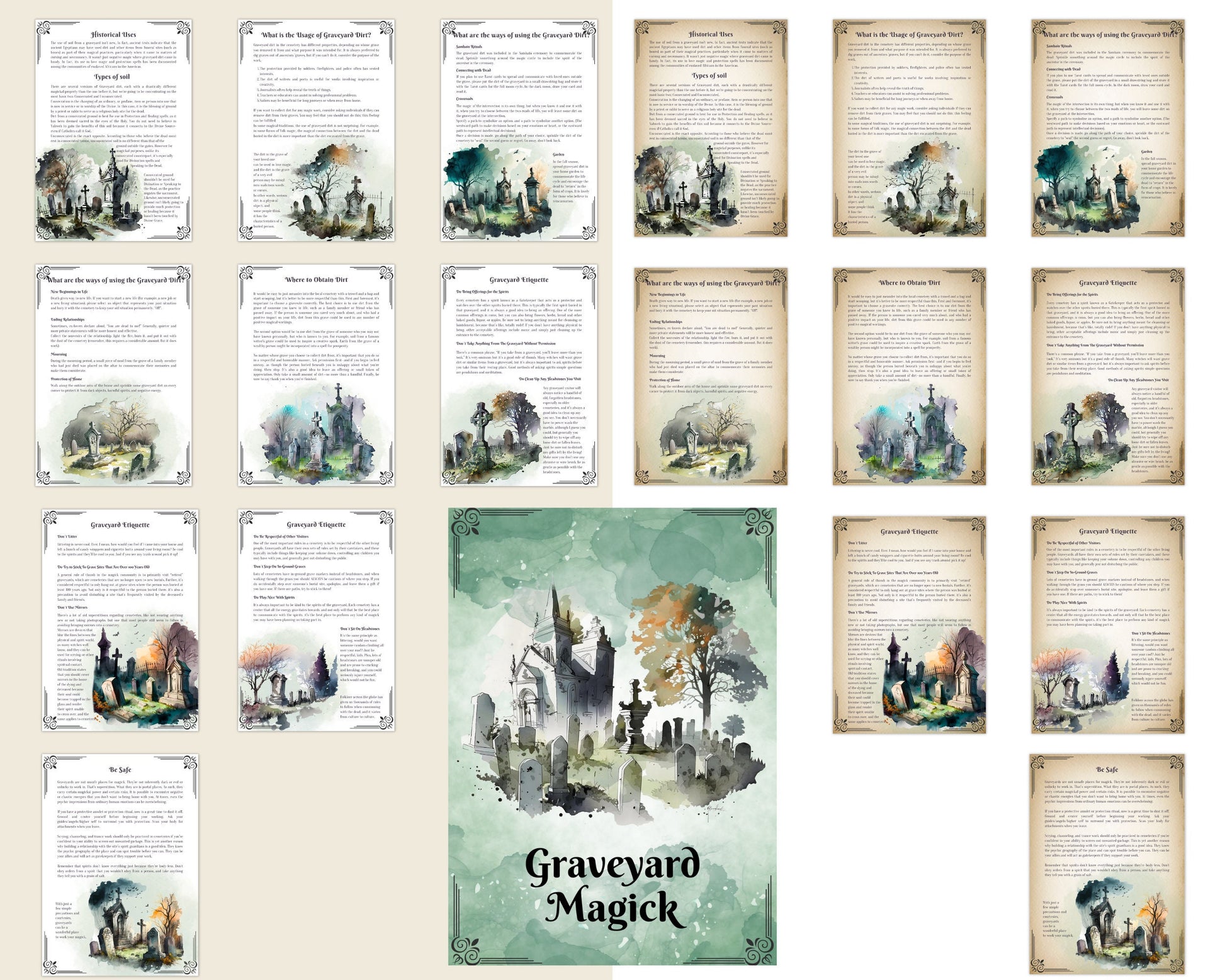 Graveyard magick: A Basic Witch's guide. Beautiful pages for your Book Of Shadows. Instant download.