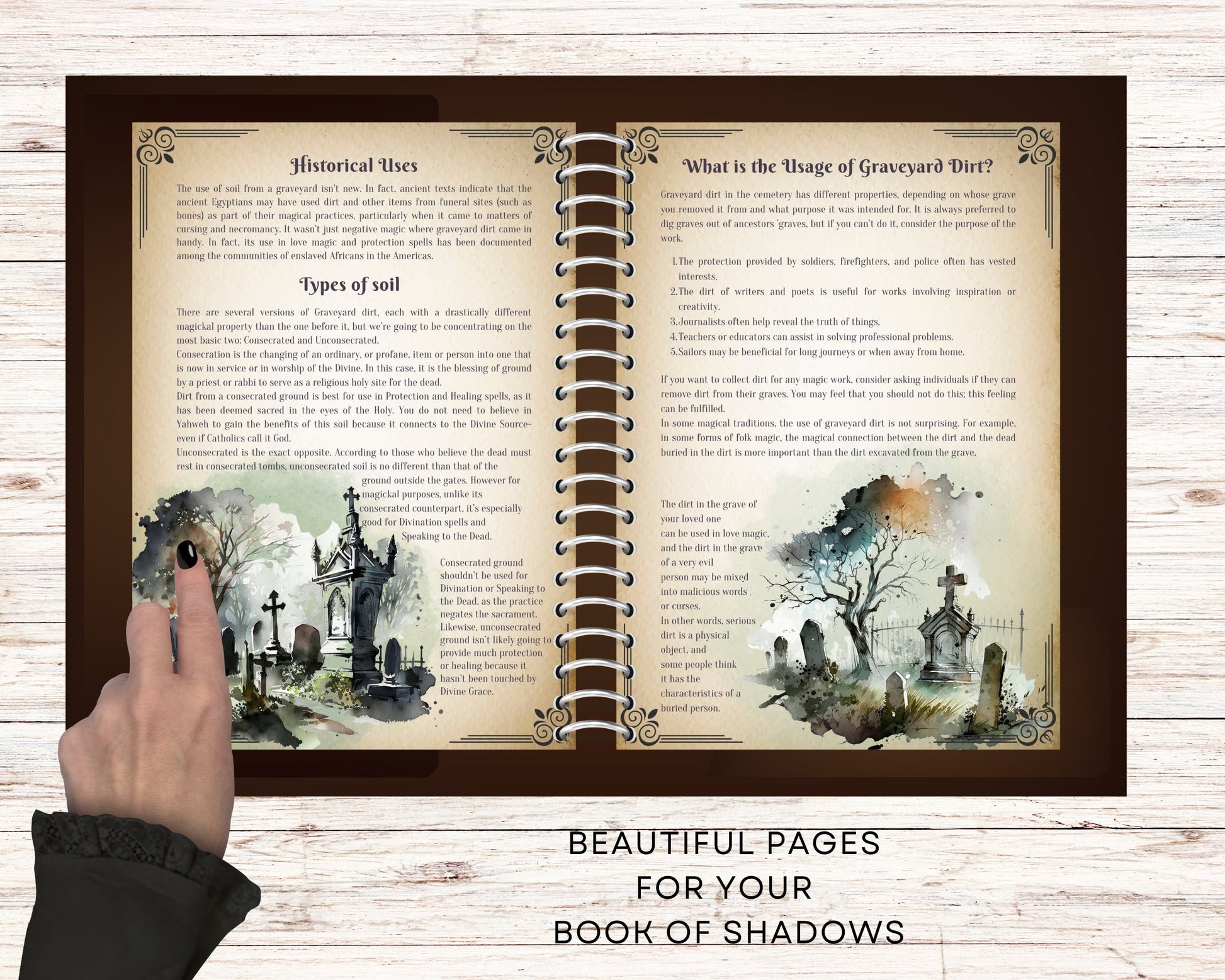 Graveyard magick: A Basic Witch's guide. Beautiful pages for your Book Of Shadows. Instant download.