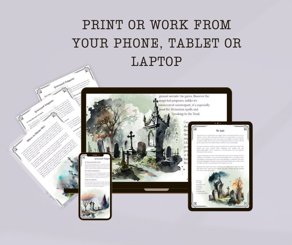 Graveyard magick: A Basic Witch's guide. Beautiful pages for your Book Of Shadows. Instant download.
