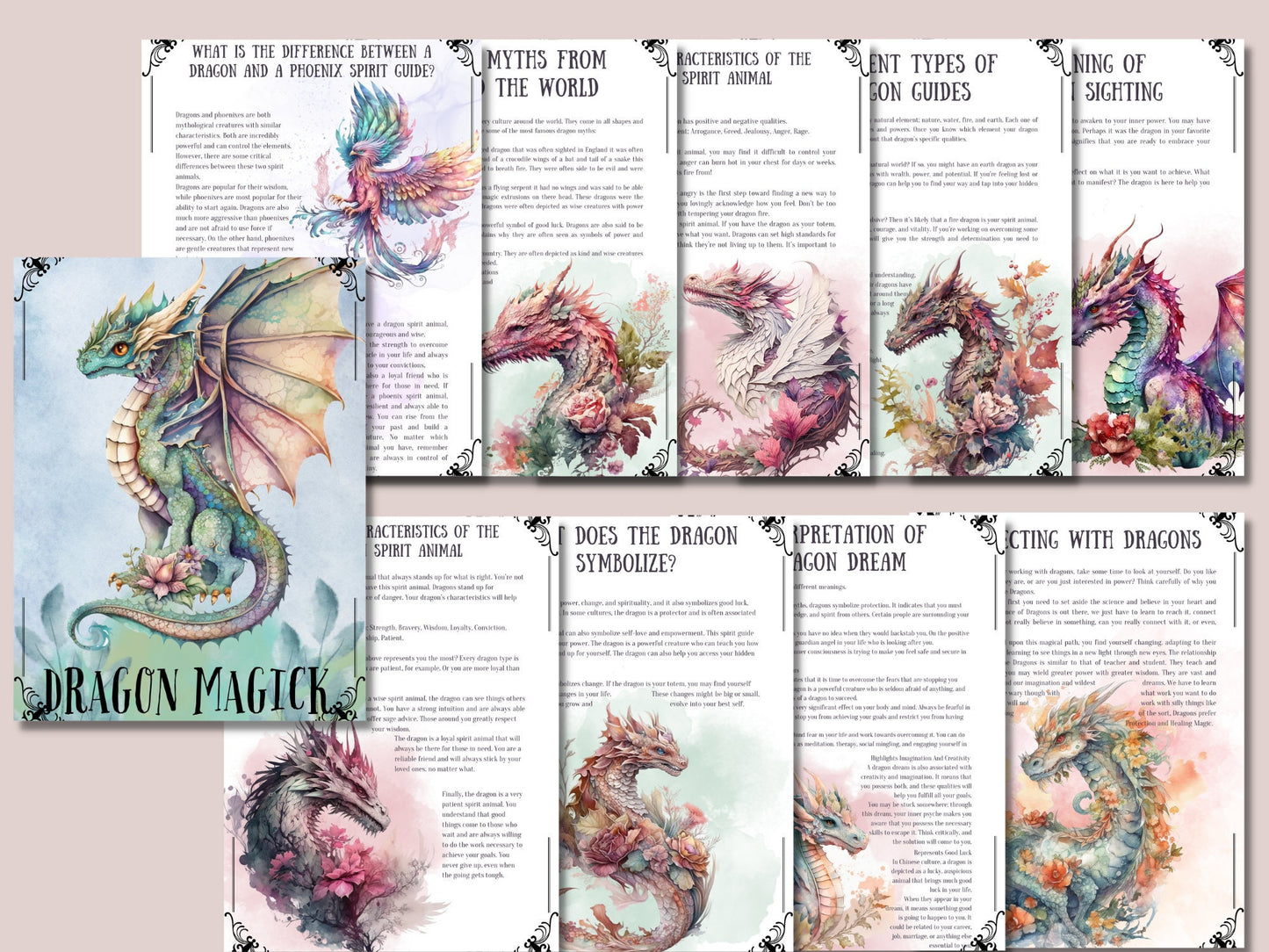 Dragon Magic. Beautiful pages for your Book Of Shadows. Instant download