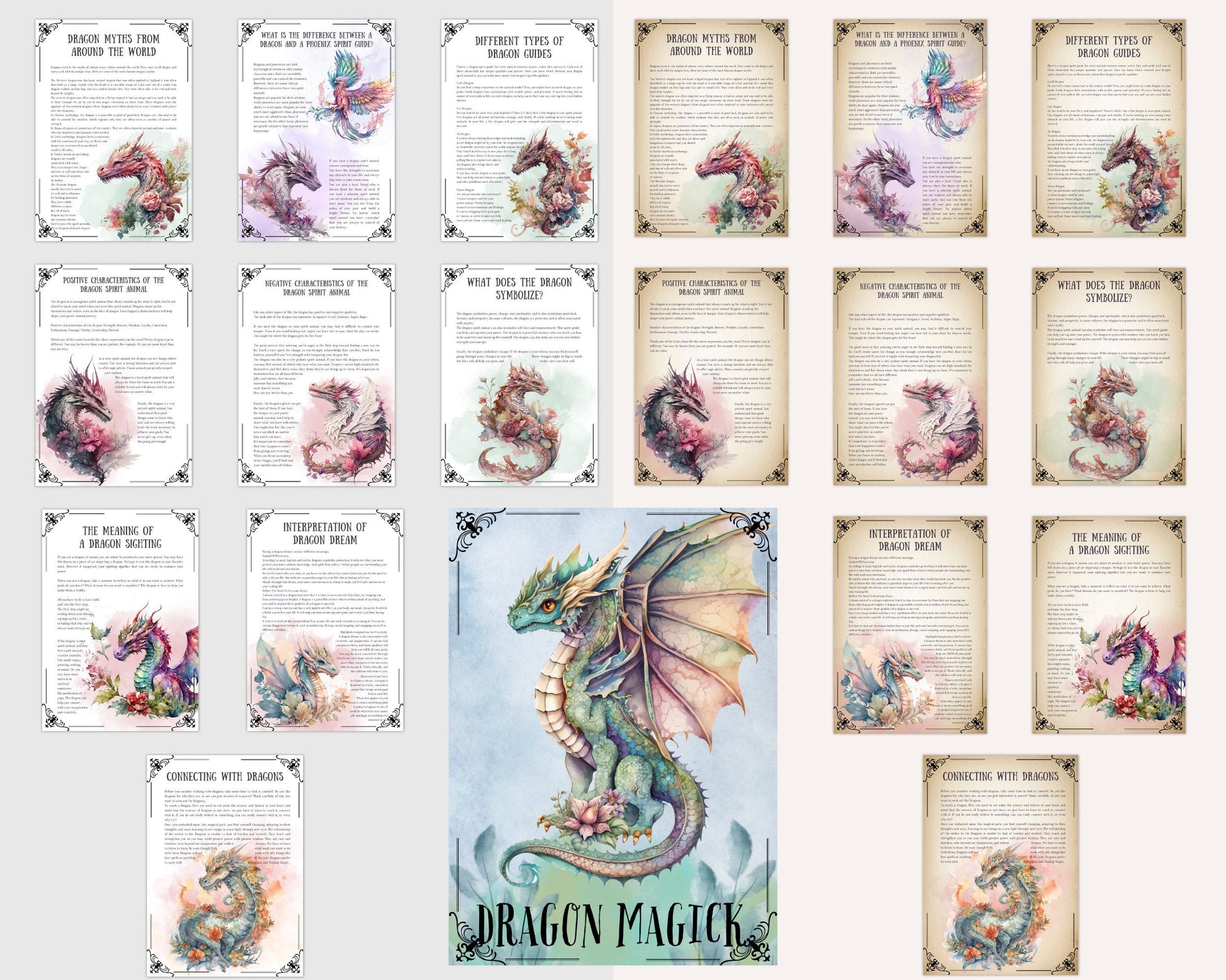 Dragon Magic. Beautiful pages for your Book Of Shadows. Instant download