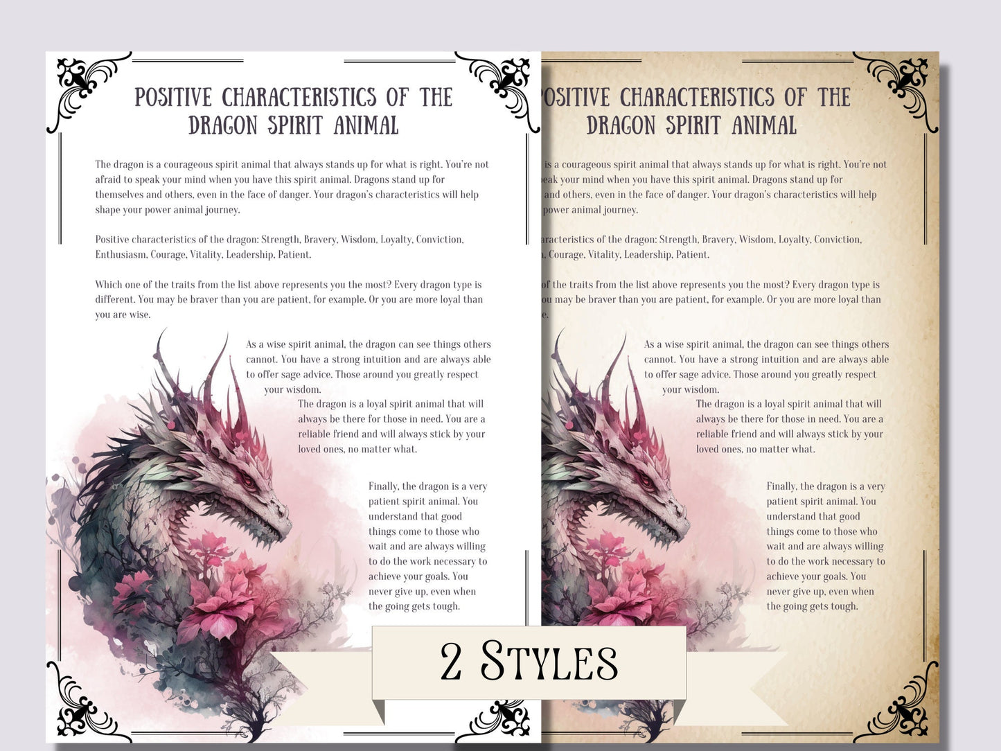 Dragon Magic. Beautiful pages for your Book Of Shadows. Instant download