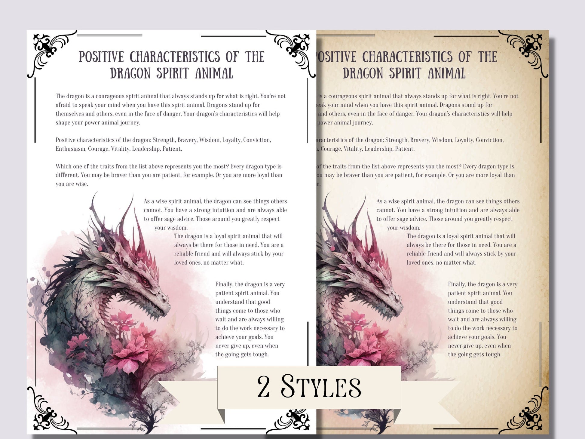 Dragon Magic. Beautiful pages for your Book Of Shadows. Instant download