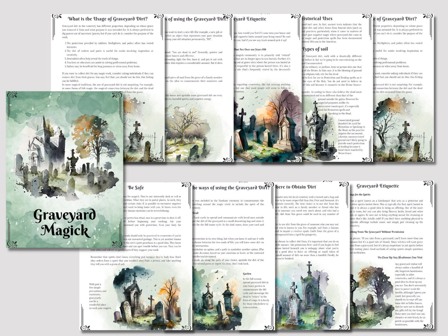 Graveyard magick: A Basic Witch's guide. Beautiful pages for your Book Of Shadows. Instant download.
