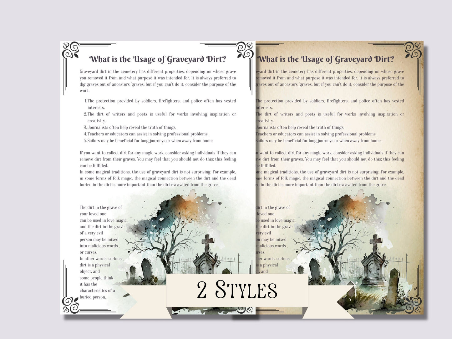 Graveyard magick: A Basic Witch's guide. Beautiful pages for your Book Of Shadows. Instant download.