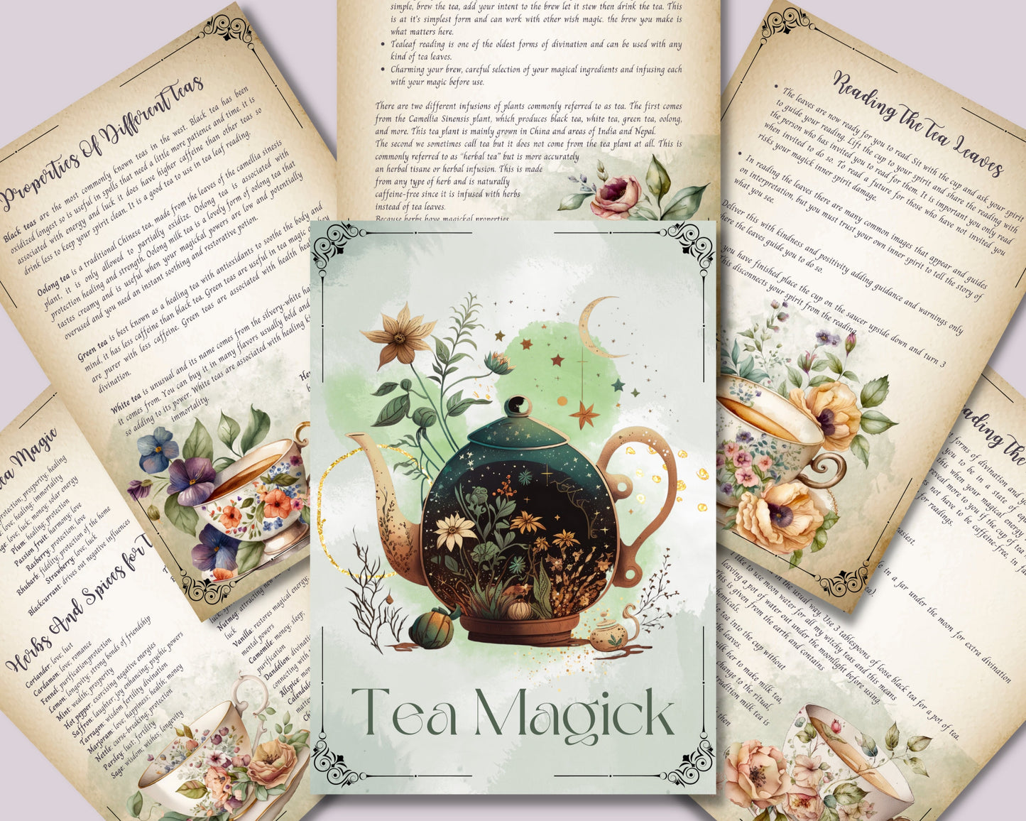 Tea Magick. Beautiful pages for you Book Of Shadows. Instant download
