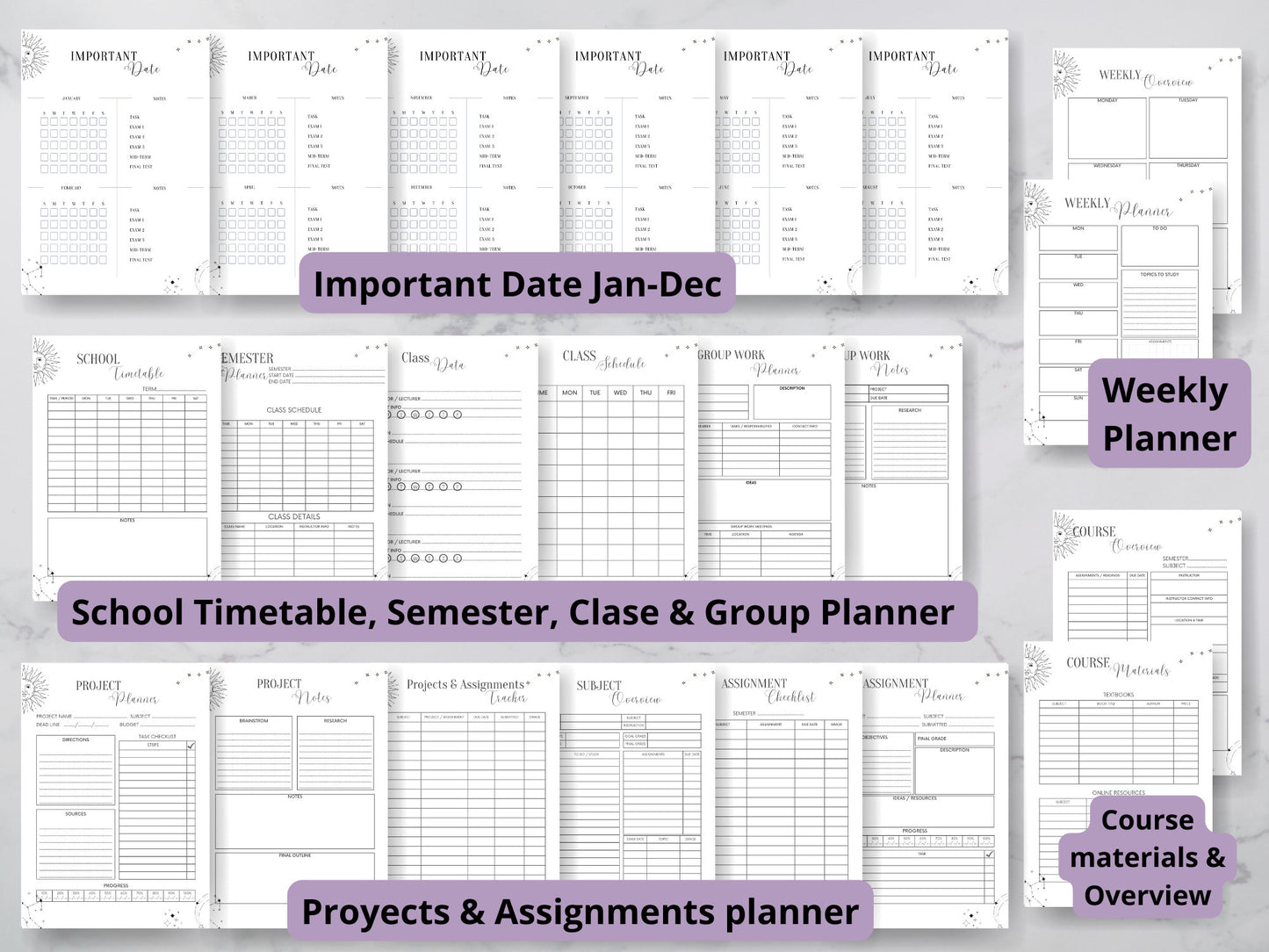 ADHD Undated Student Planner for Witches. Beautiful planner templates. Student Spells. Instant Download. PRINTABLE.