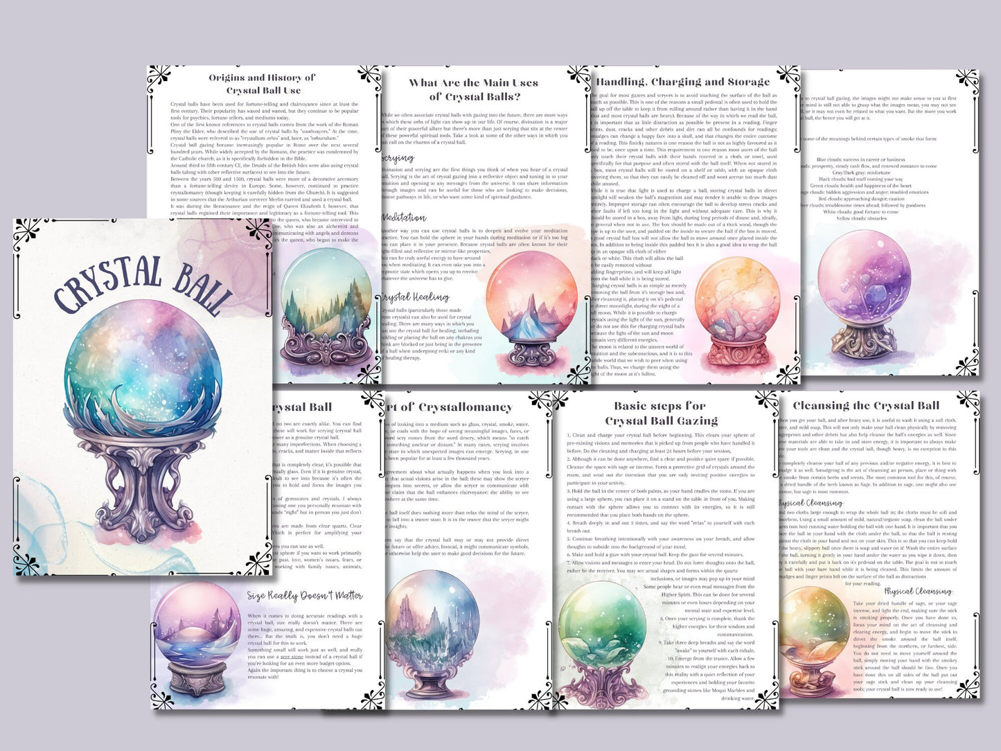 Crystal Ball. Beautiful pages for your Book Of Shadows. Instant Download.