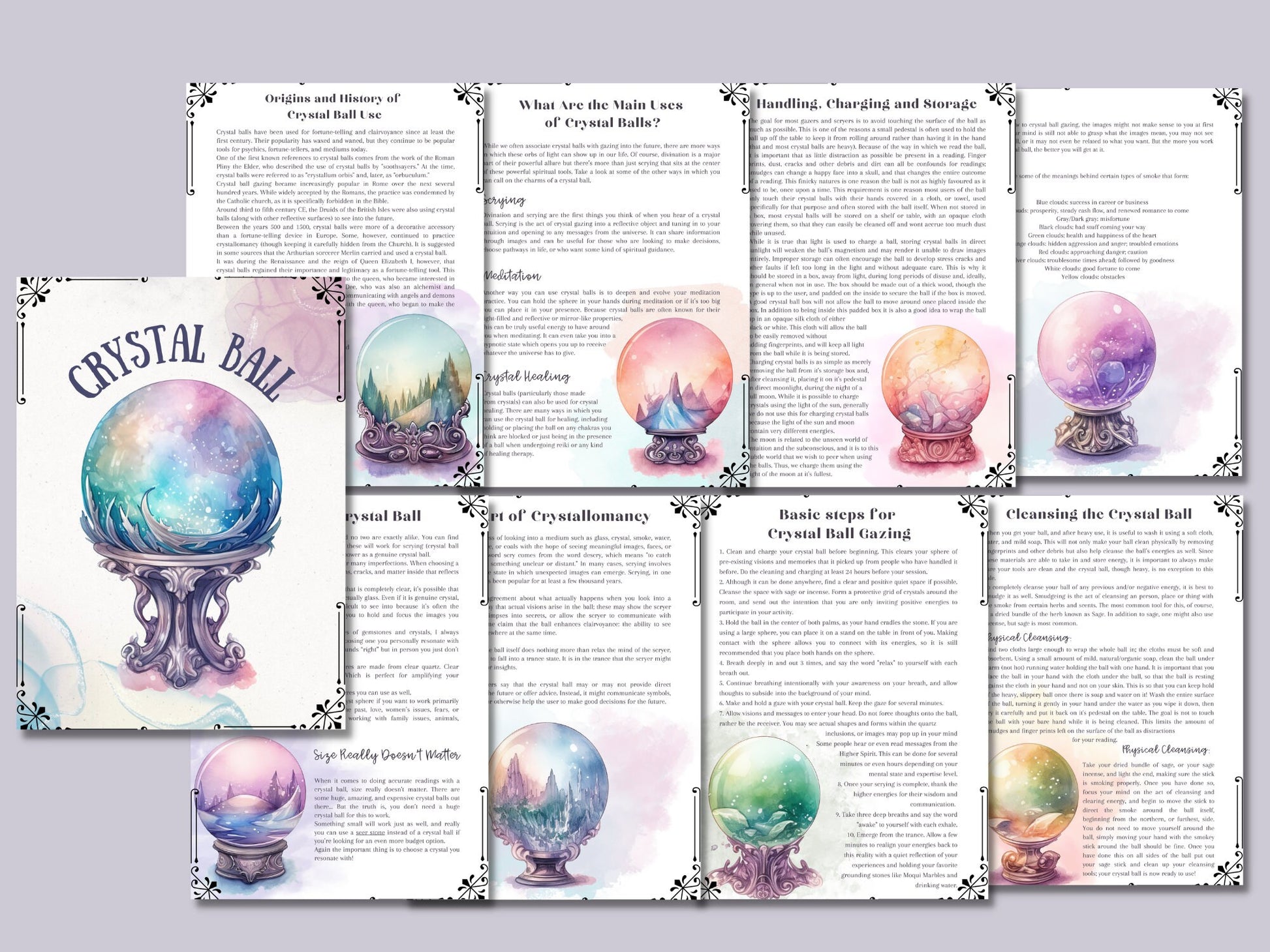 Crystal Ball. Beautiful pages for your Book Of Shadows. Instant Download.