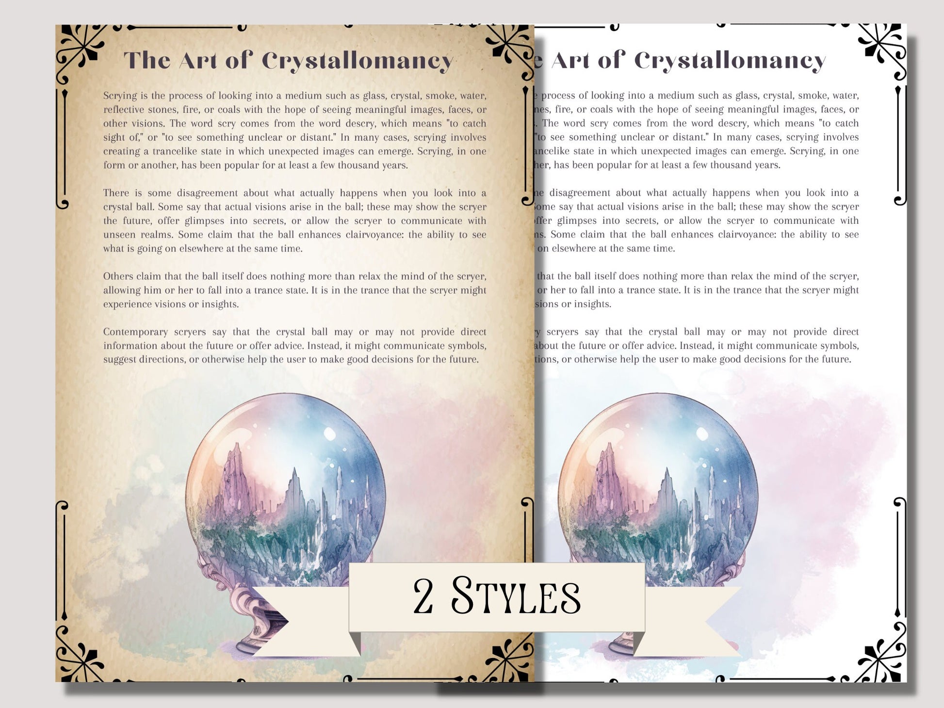 Crystal Ball. Beautiful pages for your Book Of Shadows. Instant Download.