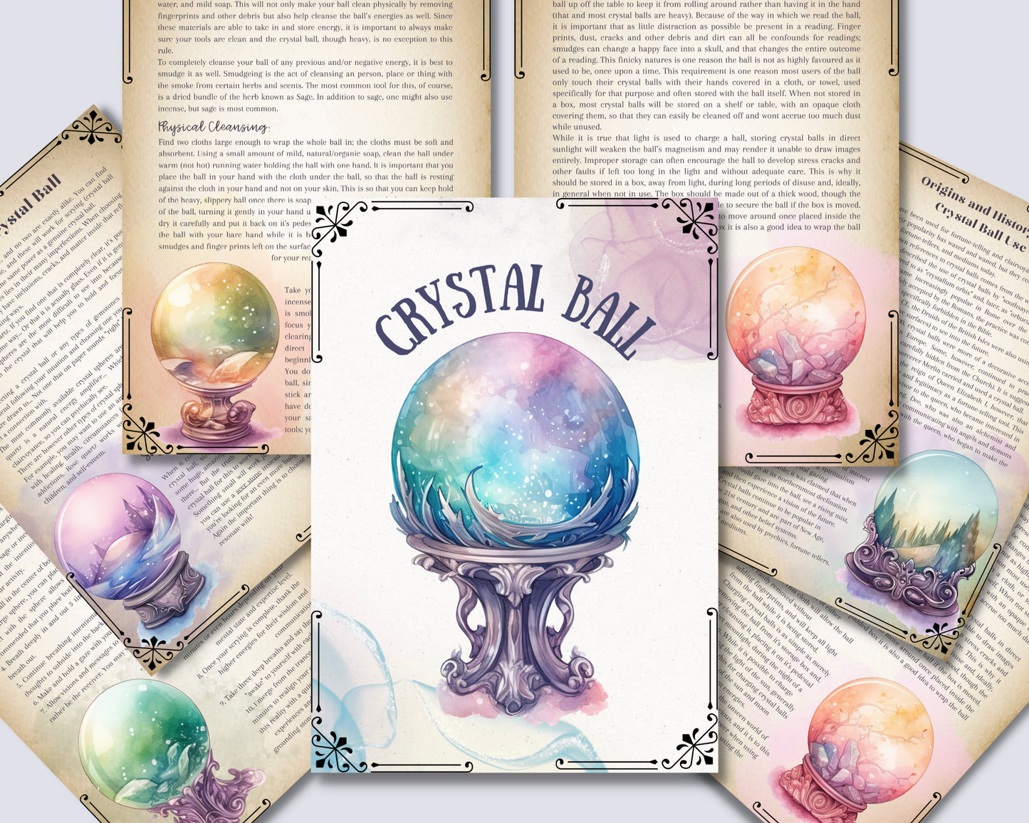 Crystal Ball. Beautiful pages for your Book Of Shadows. Instant Download.