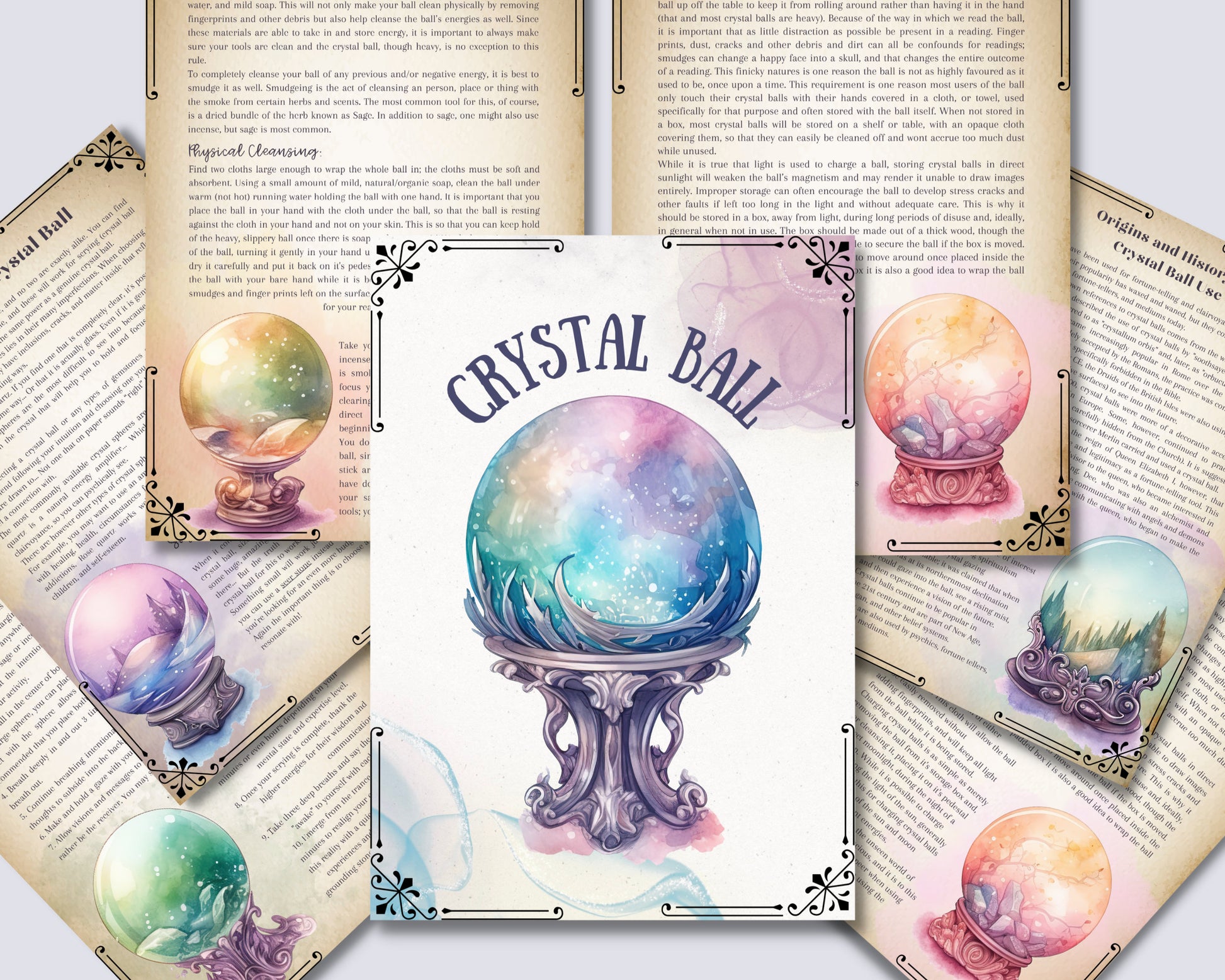 Crystal Ball. Beautiful pages for your Book Of Shadows. Instant Download.