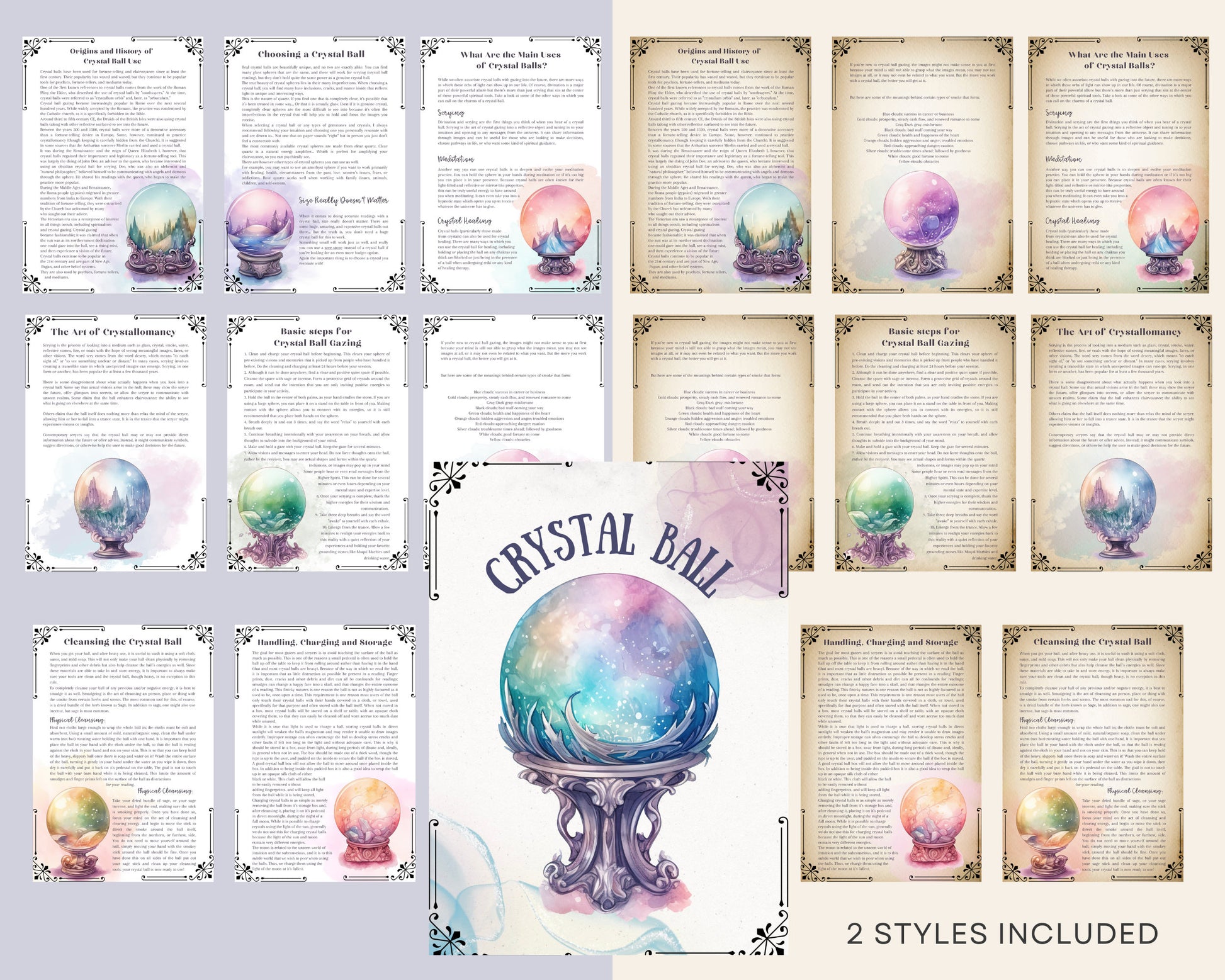 Crystal Ball. Beautiful pages for your Book Of Shadows. Instant Download.