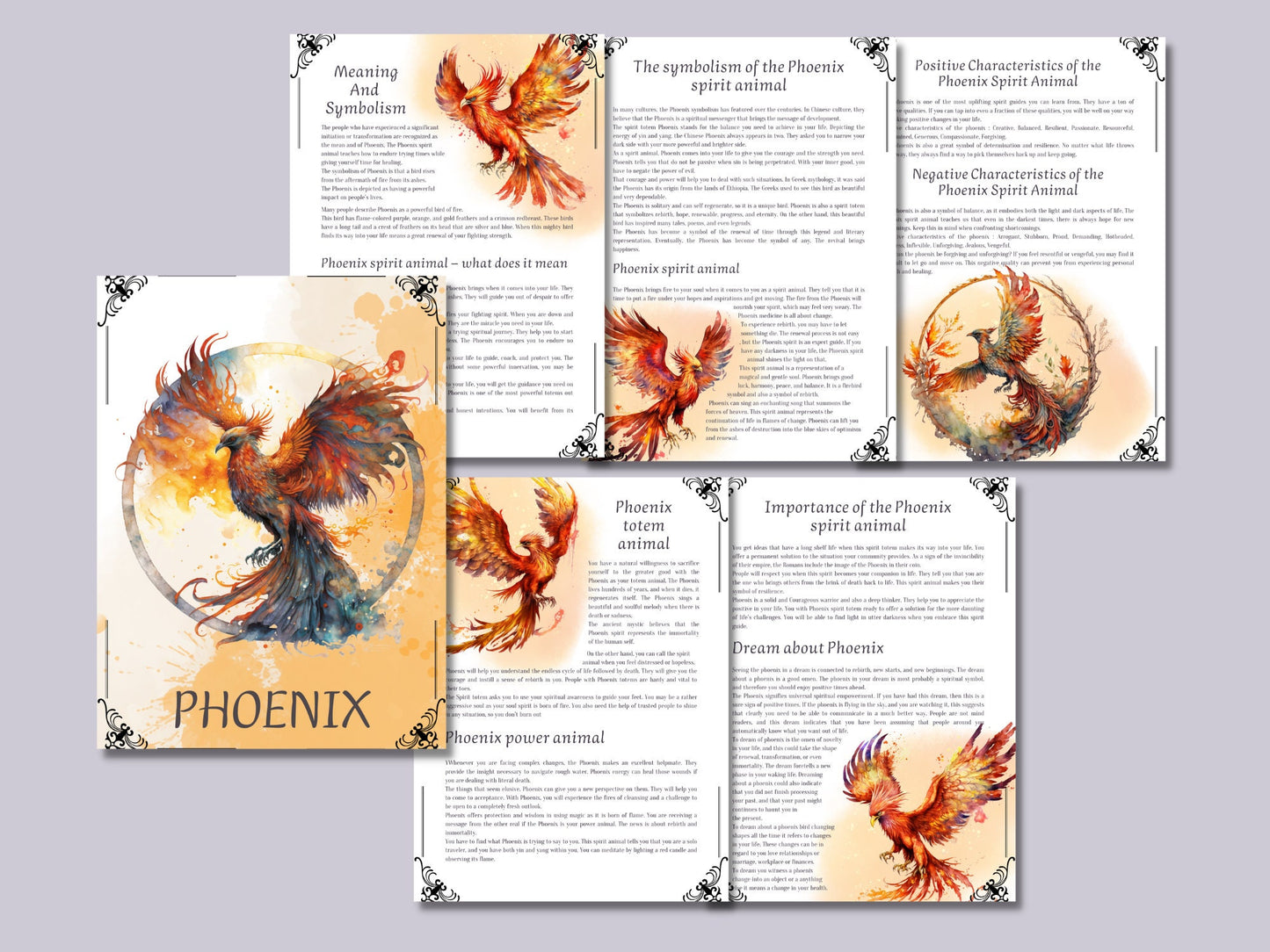 Phoenix. Sprit Animal. Beautiful pages for your Book Of Shadows. Instant Download.