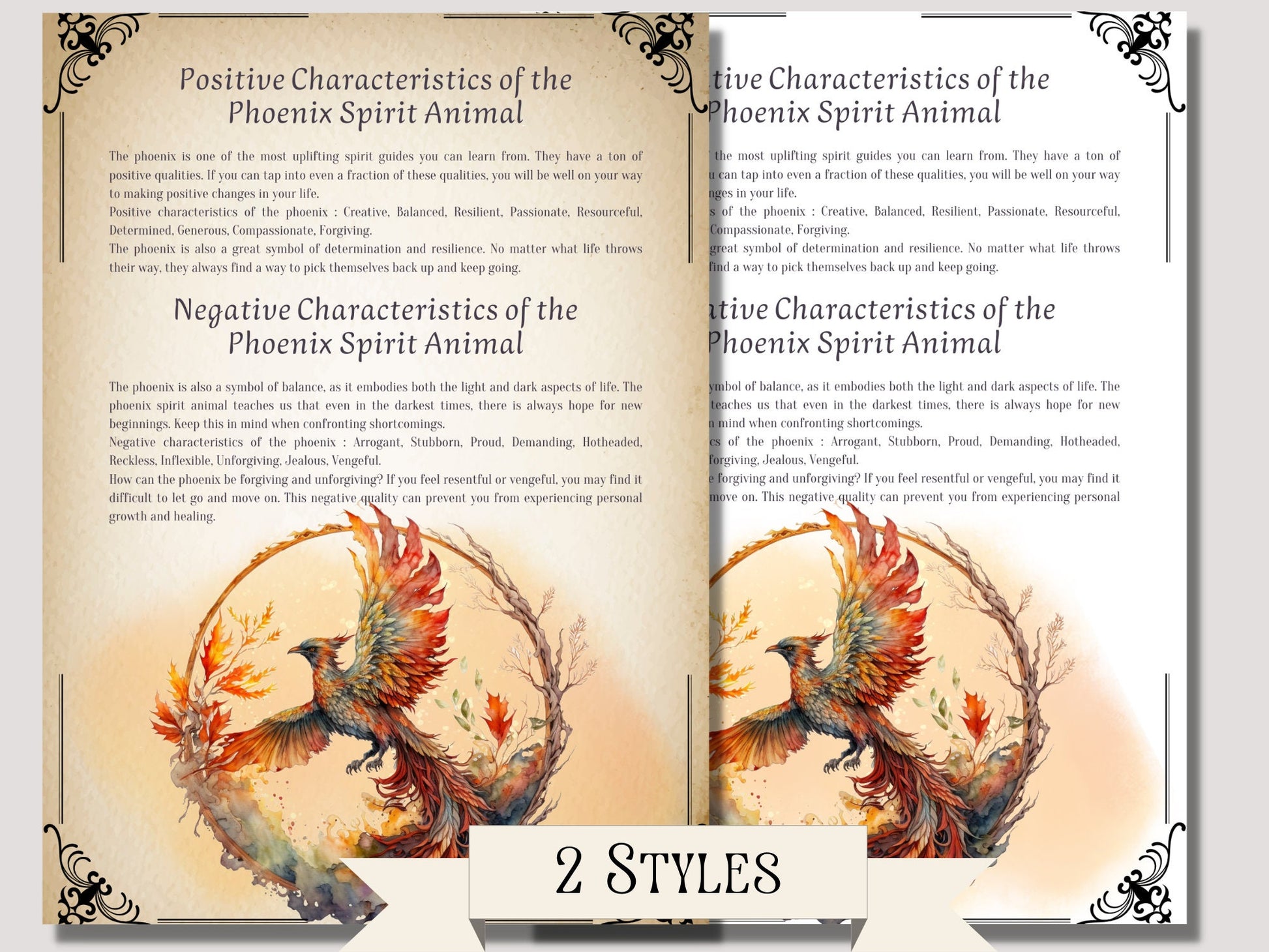 Phoenix. Sprit Animal. Beautiful pages for your Book Of Shadows. Instant Download.