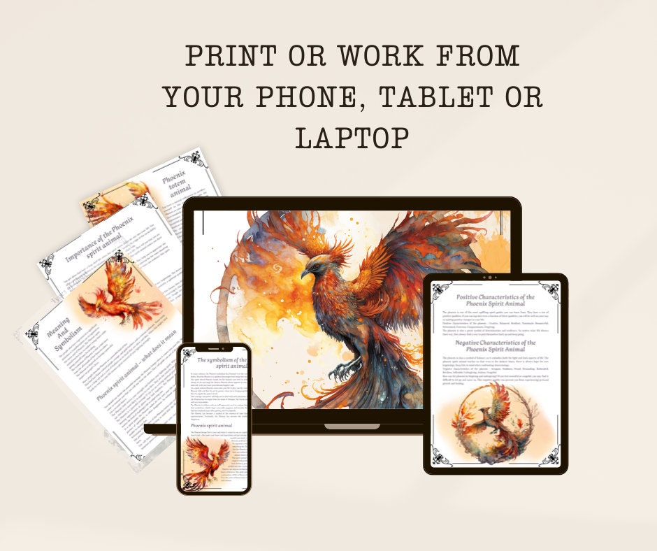 Phoenix. Sprit Animal. Beautiful pages for your Book Of Shadows. Instant Download.