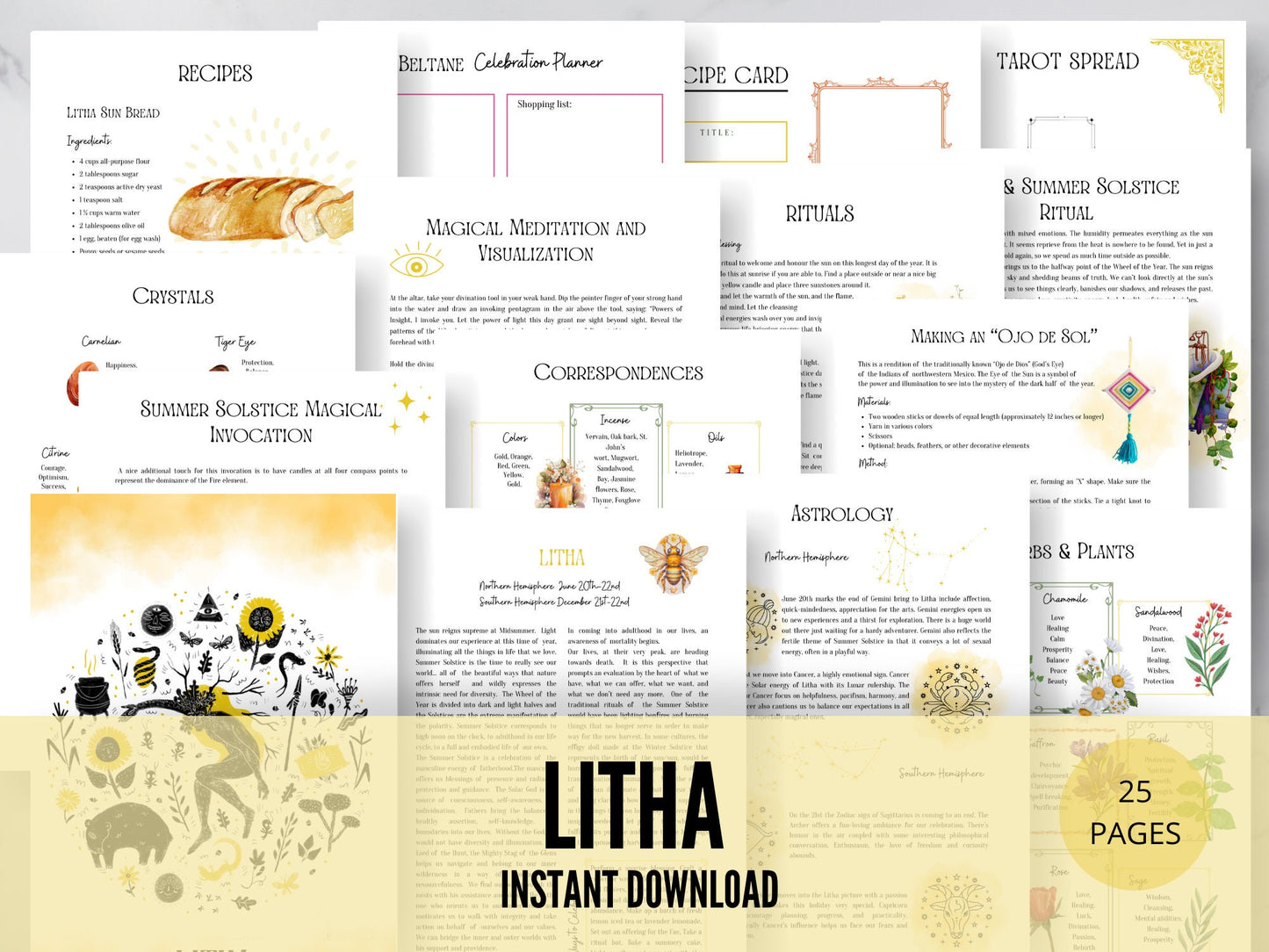 Litha Sabbat Grimoire Printable Book of Shadows, Pagan Wheel of the Year, Witchcraft BOS Pages, Wicca Ritual